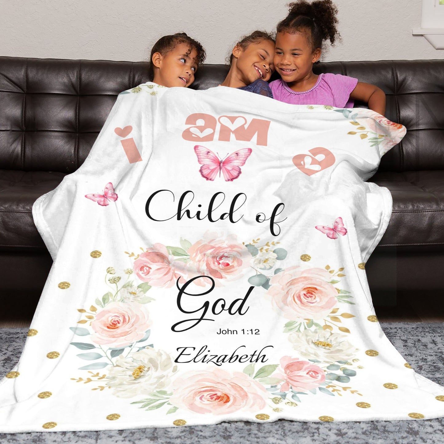 I Am A Child of God Flannel Blanket Custom Name Blanket Gift for Men Women