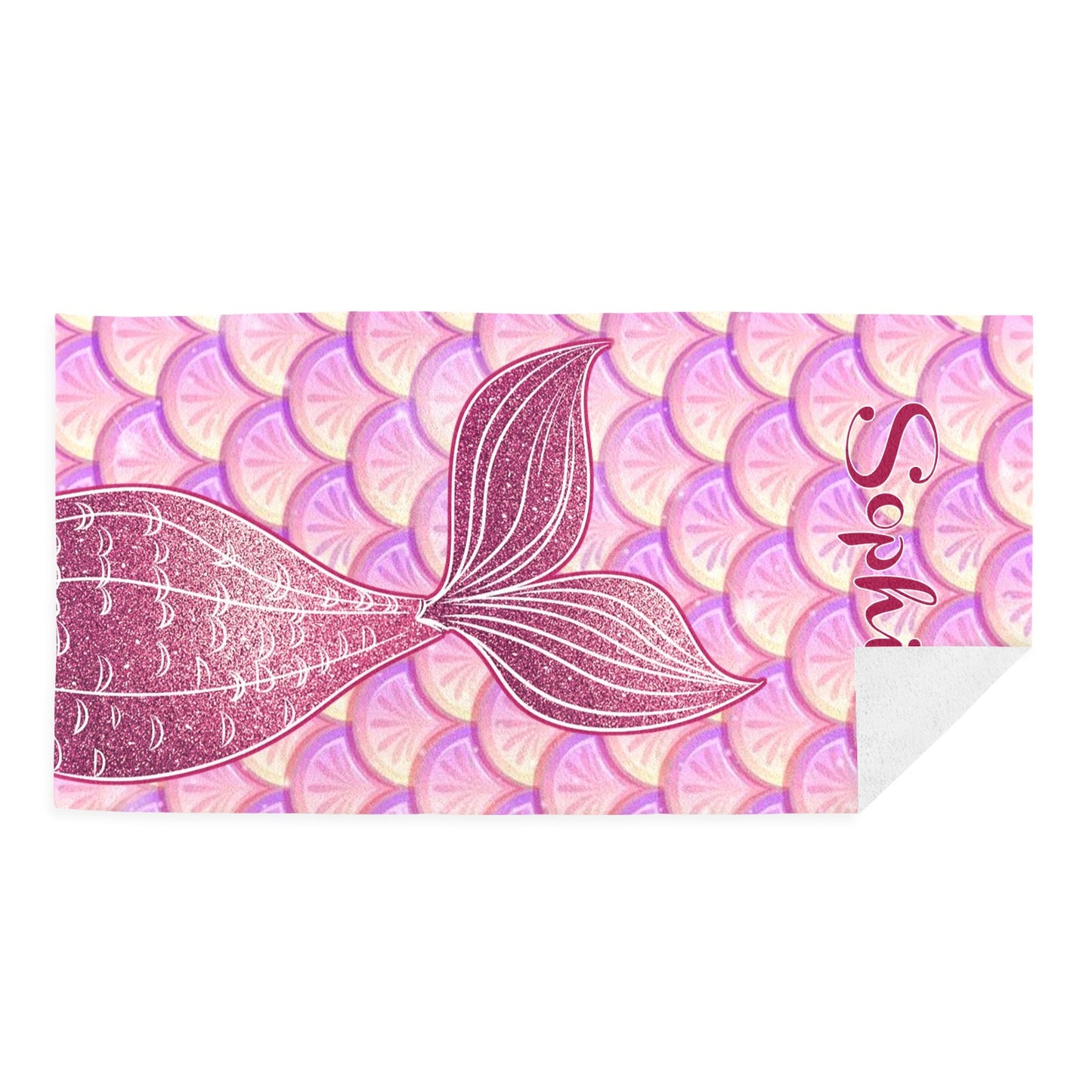 Mermaid Tail Purple Beach Towel Custom Cotton/Poly Blend Pool Towel - Blue - Personalize with Your Name - Standard Size