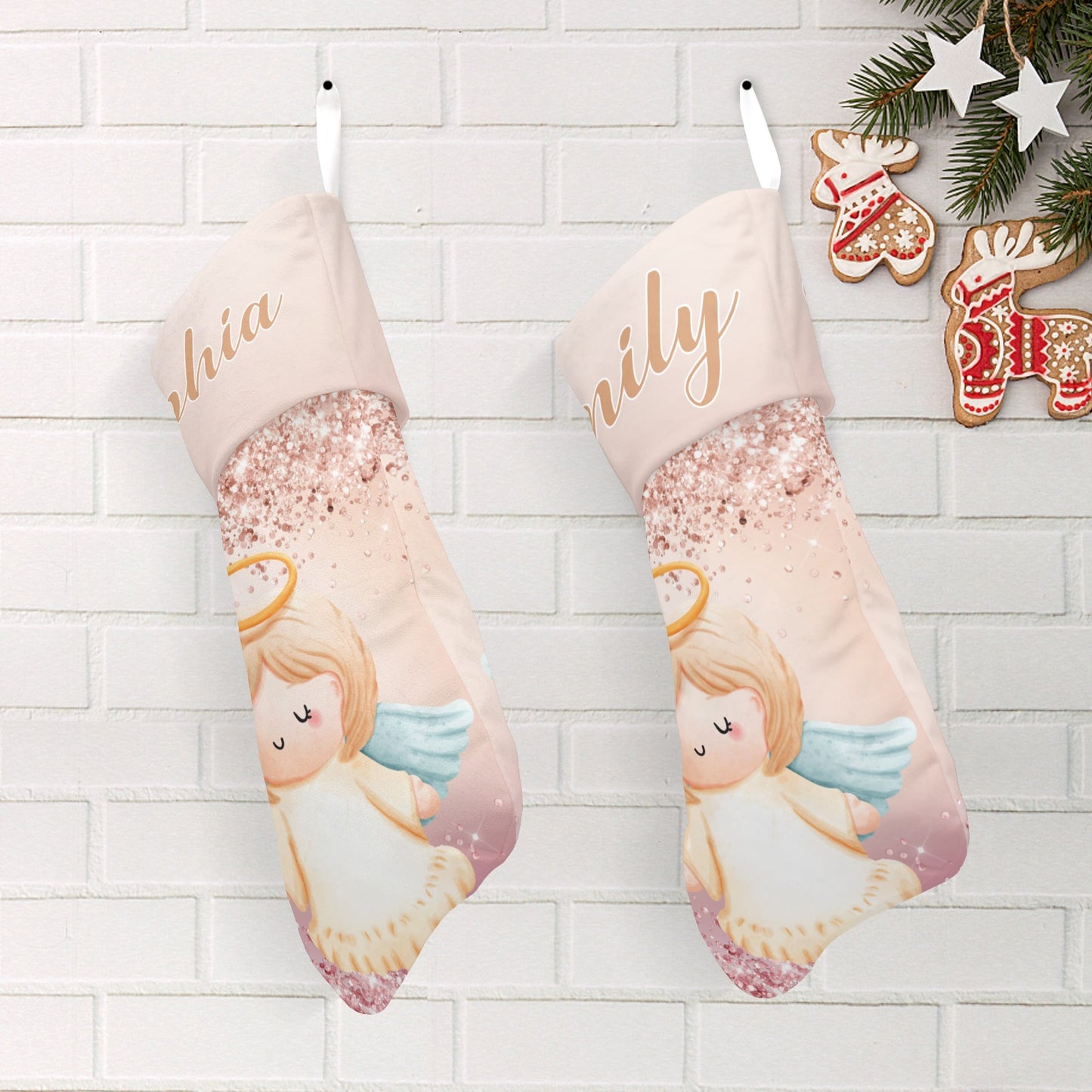 Angel Glitter Christmas Stocking Custom Name Christmas Socks Gift