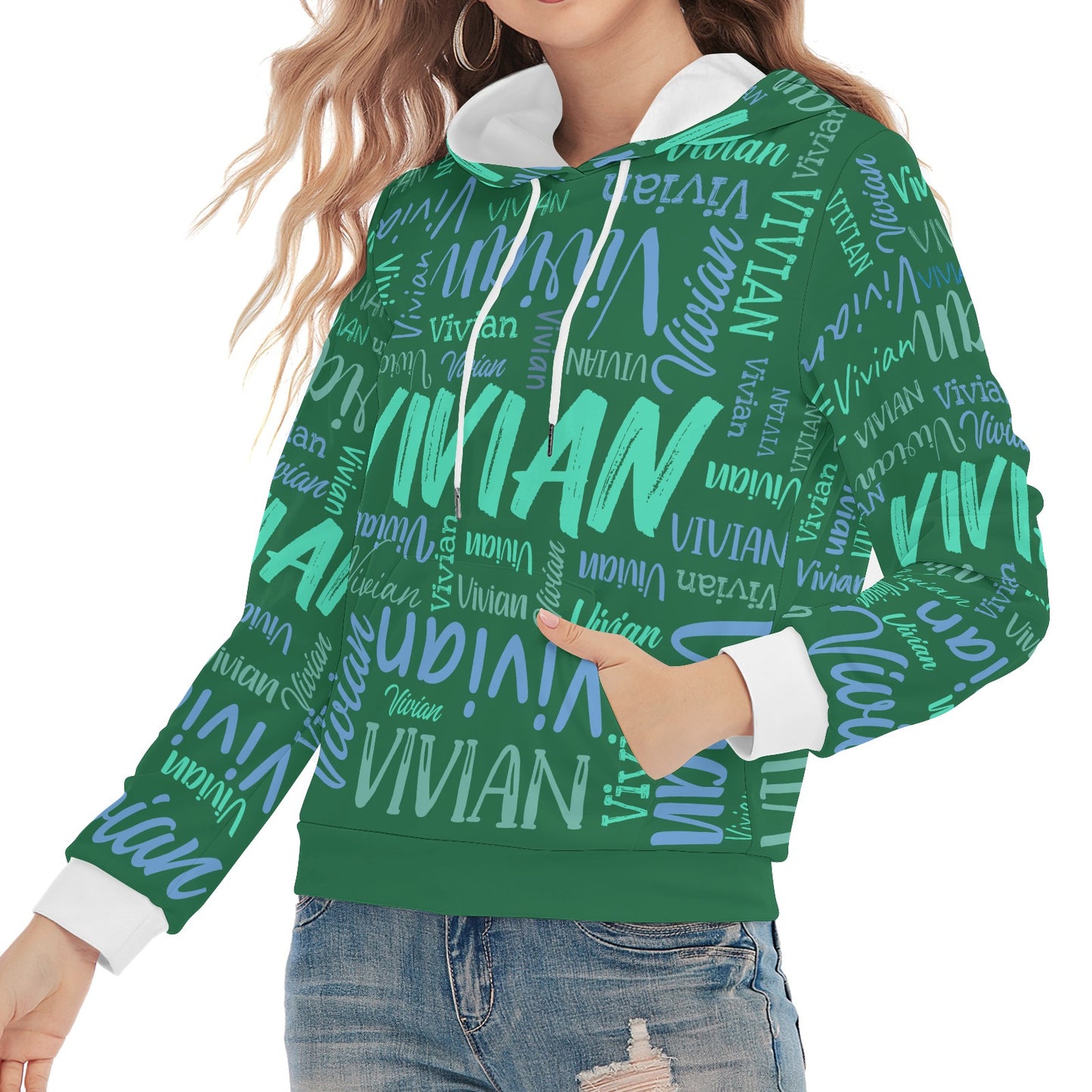 Green Unisex Heavy Blend Hoodie Customized Hooded Sweatshirt with Name Women and Girl