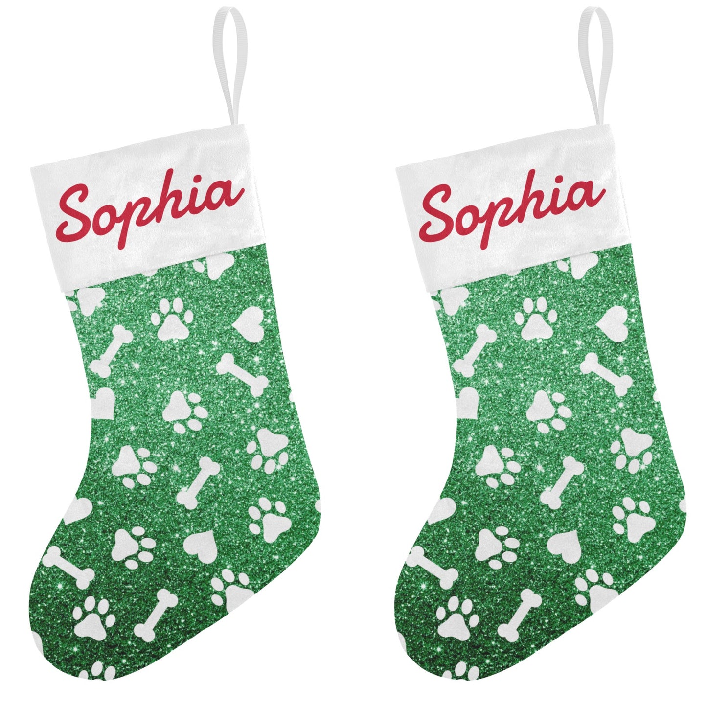 Dog Claw Green Christmas Stocking Custom Name Santa Socks Gift