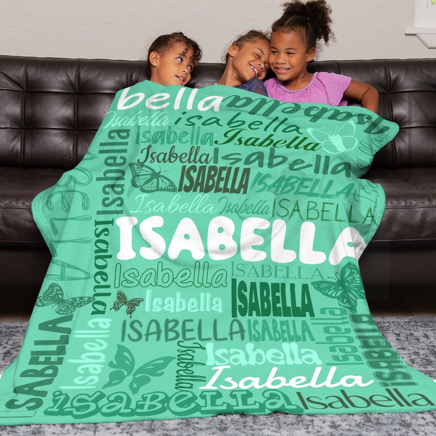 Green Flannel Blanket Name Blanket Personalized Blanket for Adult Kids Flannel Customize Throw Blanket Custom