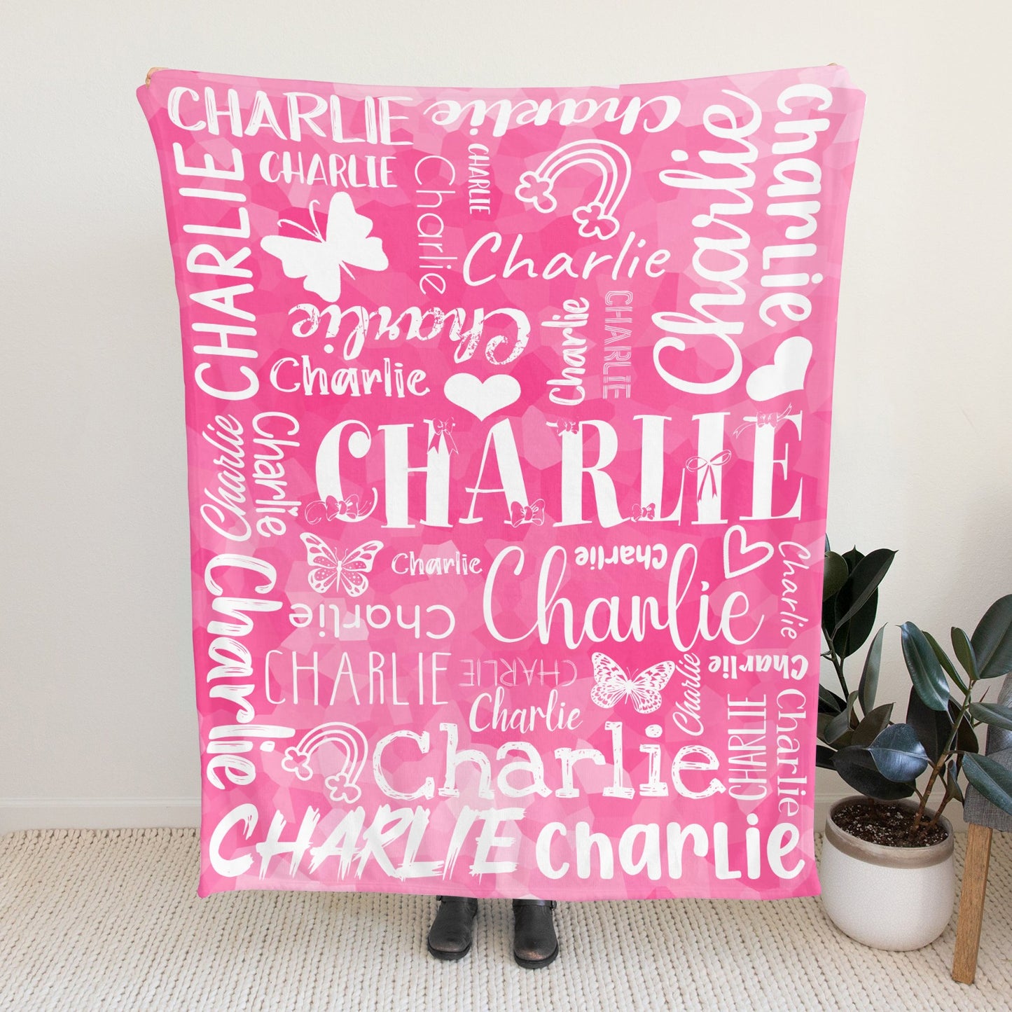Pink Flannel Blanket Custom Name Blanket Gift for Men Women