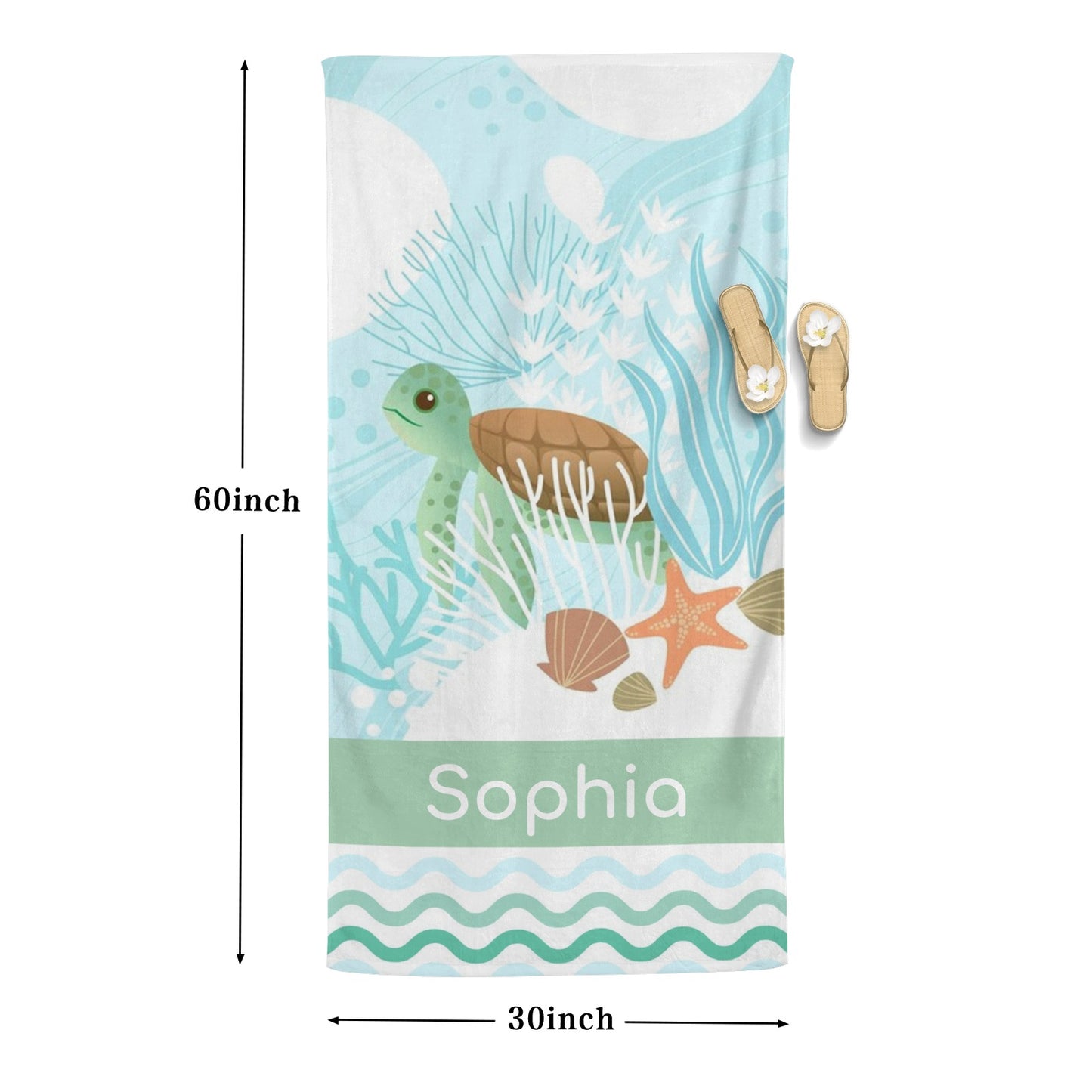 Turtle Beach Towel Custom Cotton/Poly Blend Pool Towel - Blue - Personalize with Your Name - Standard Size