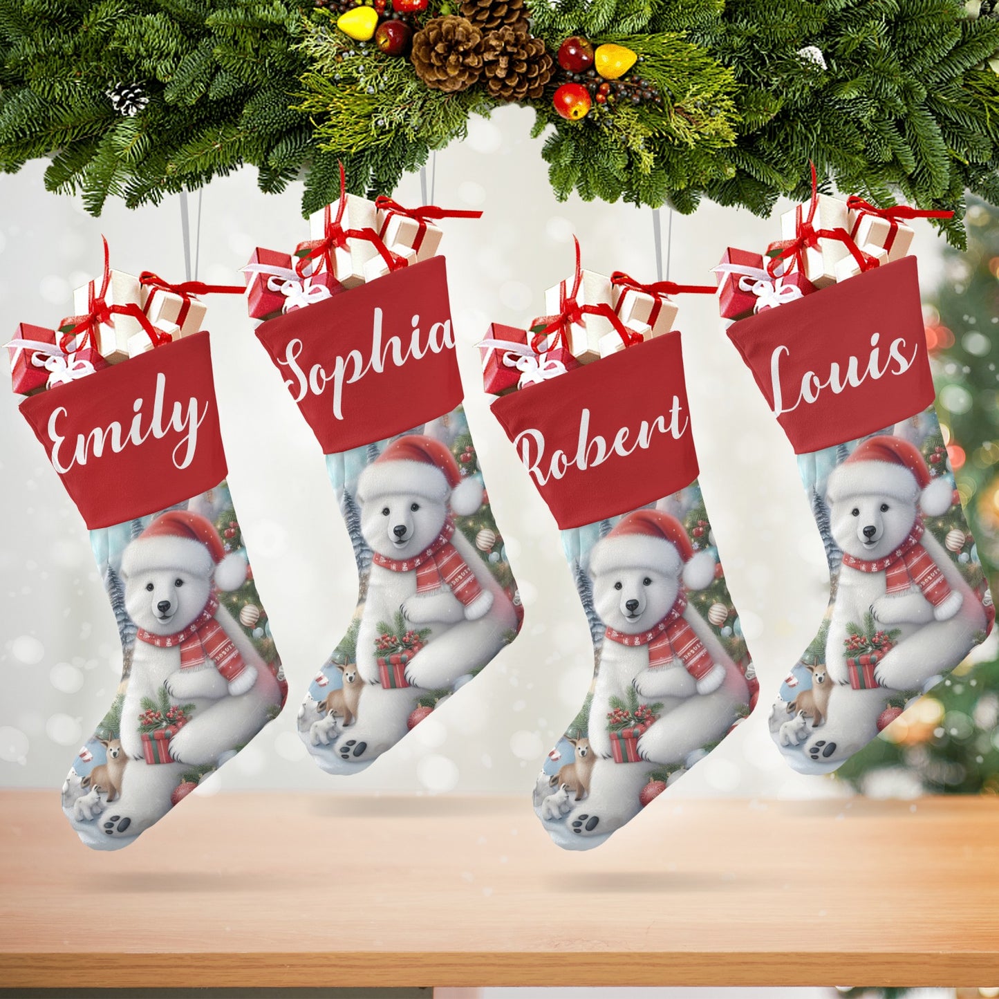 Bear Christmas Stocking Custom Name Christmas Socks Gift