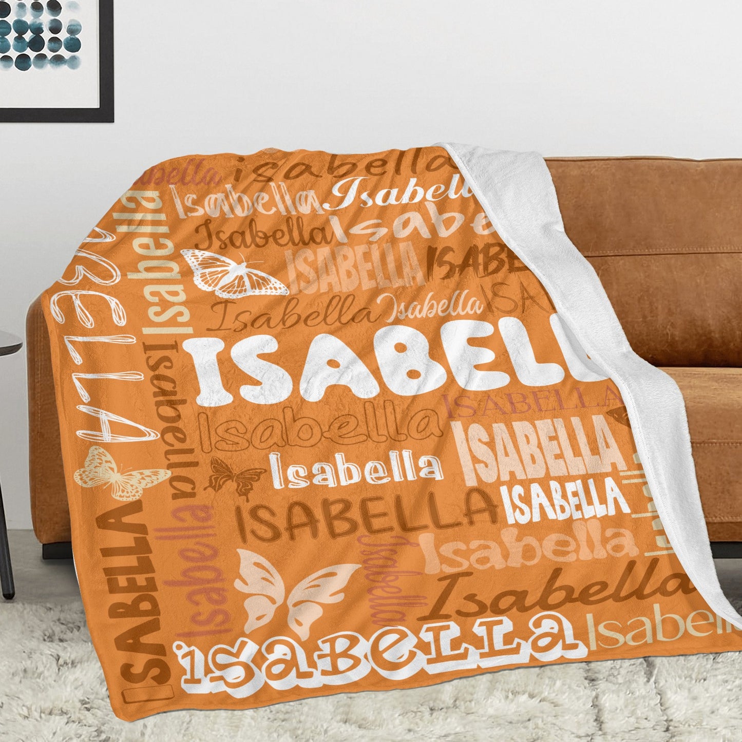 Orange Flannel Blanket Name Blanket Personalized Blanket for Adult Kids Flannel Customize Throw Blanket Custom