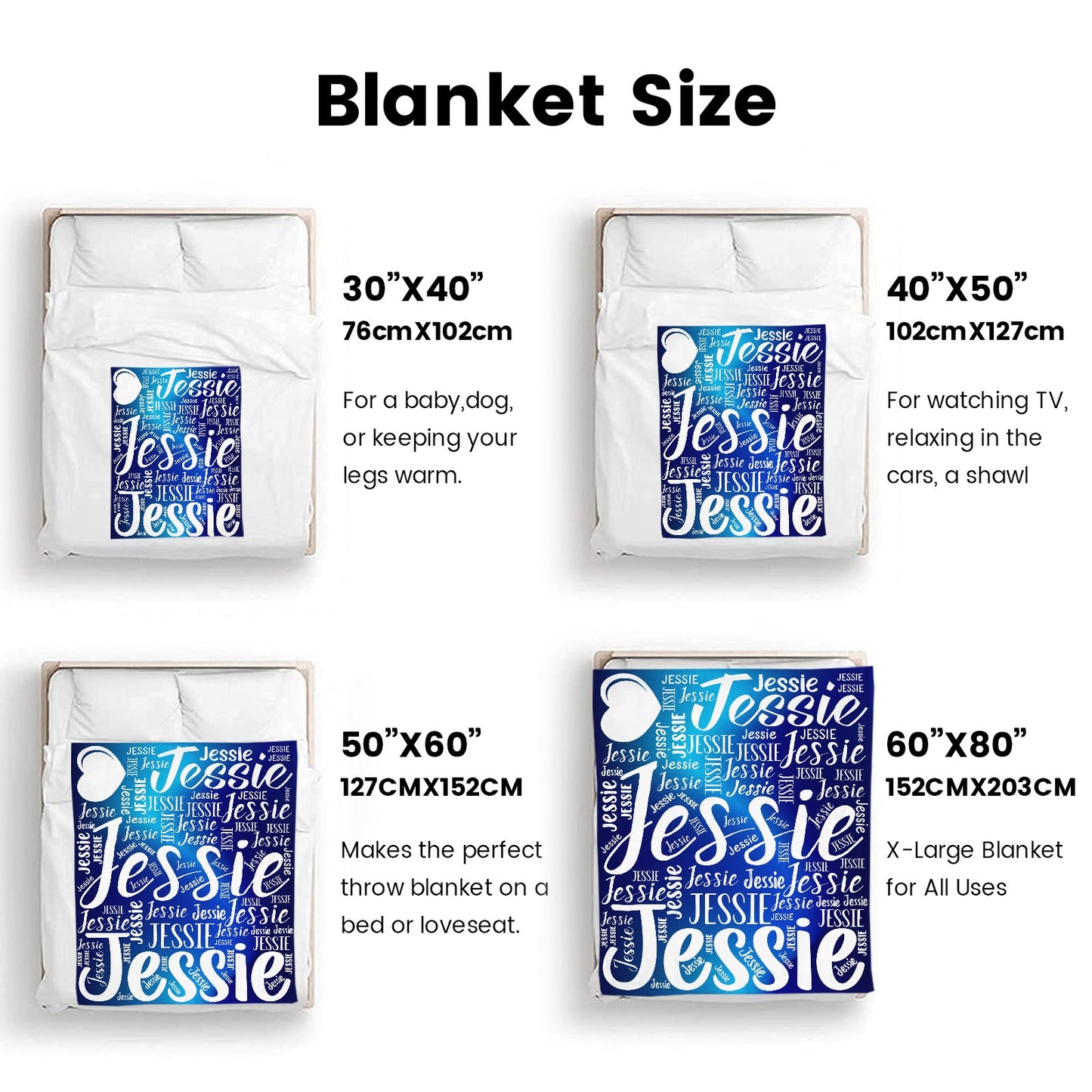 Blue Flannel Blanket Custom Name Blanket Gift for Men Women