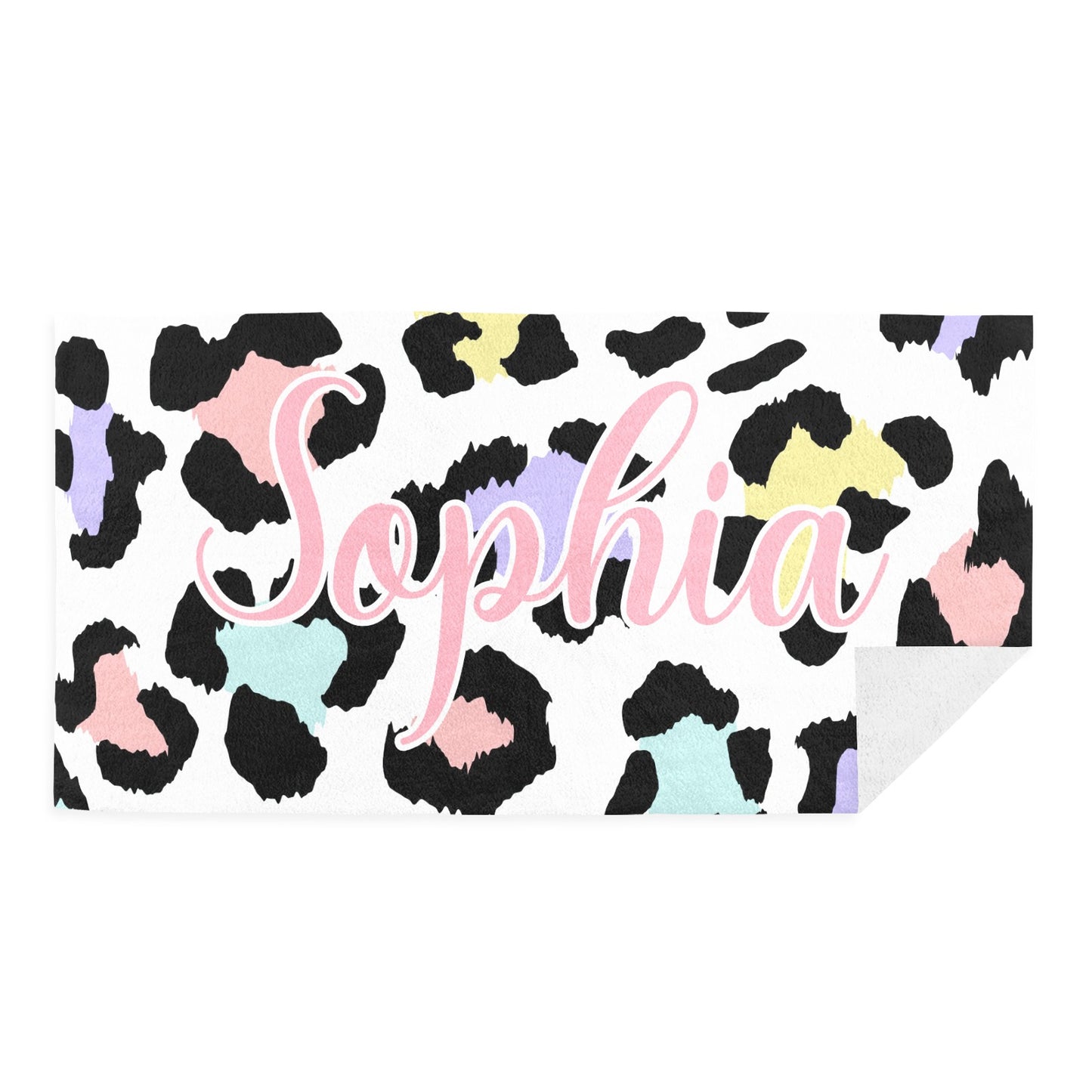 Leopard Print Beach Towel Custom Cotton/Poly Blend Pool Towel - Blue - Personalize with Your Name - Standard Size