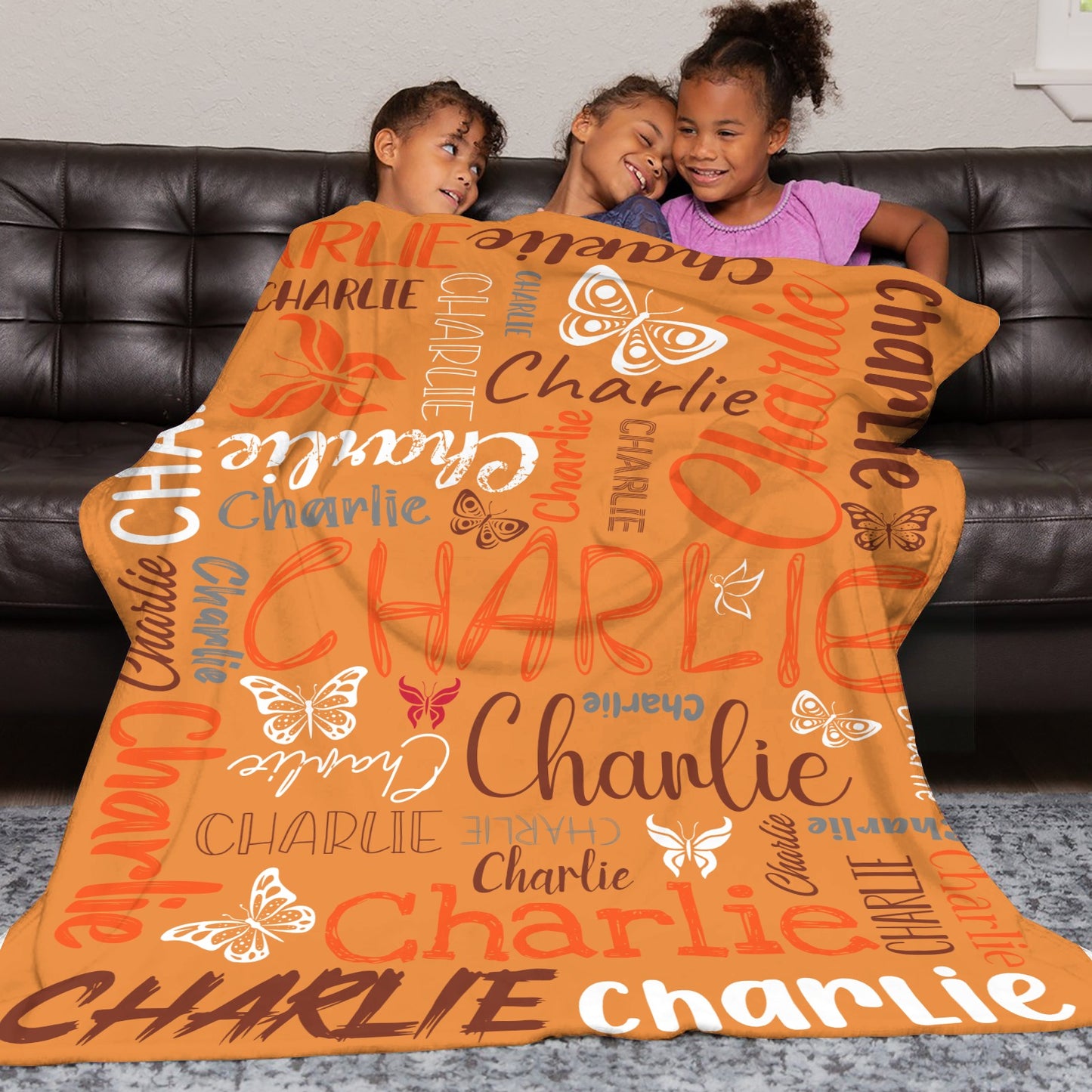 Orange Flannel Blanket Custom Name Blanket Gift for Men Women