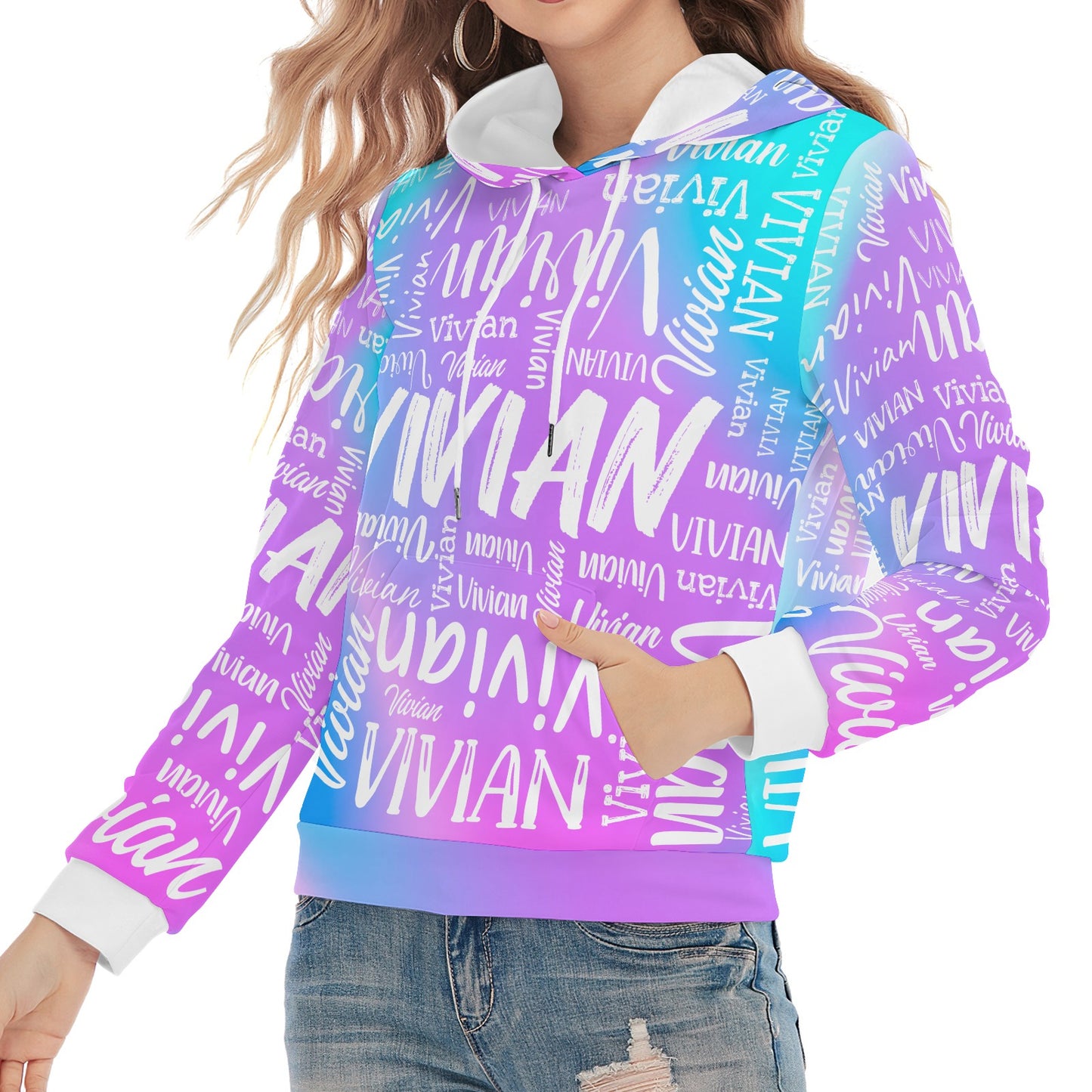 Blue Purple Unisex Heavy Blend Hoodie Customized Hooded Sweatshirt with Name Women and Girl