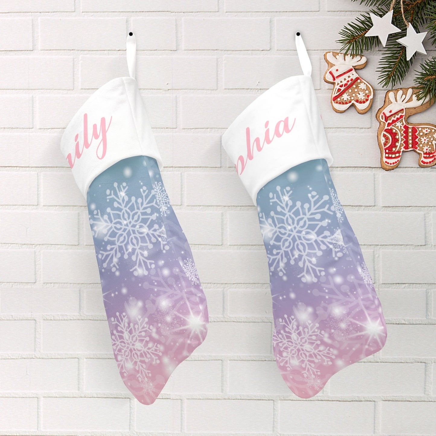 Snowflakes Christmas Stocking Custom Name Christmas Socks Gift