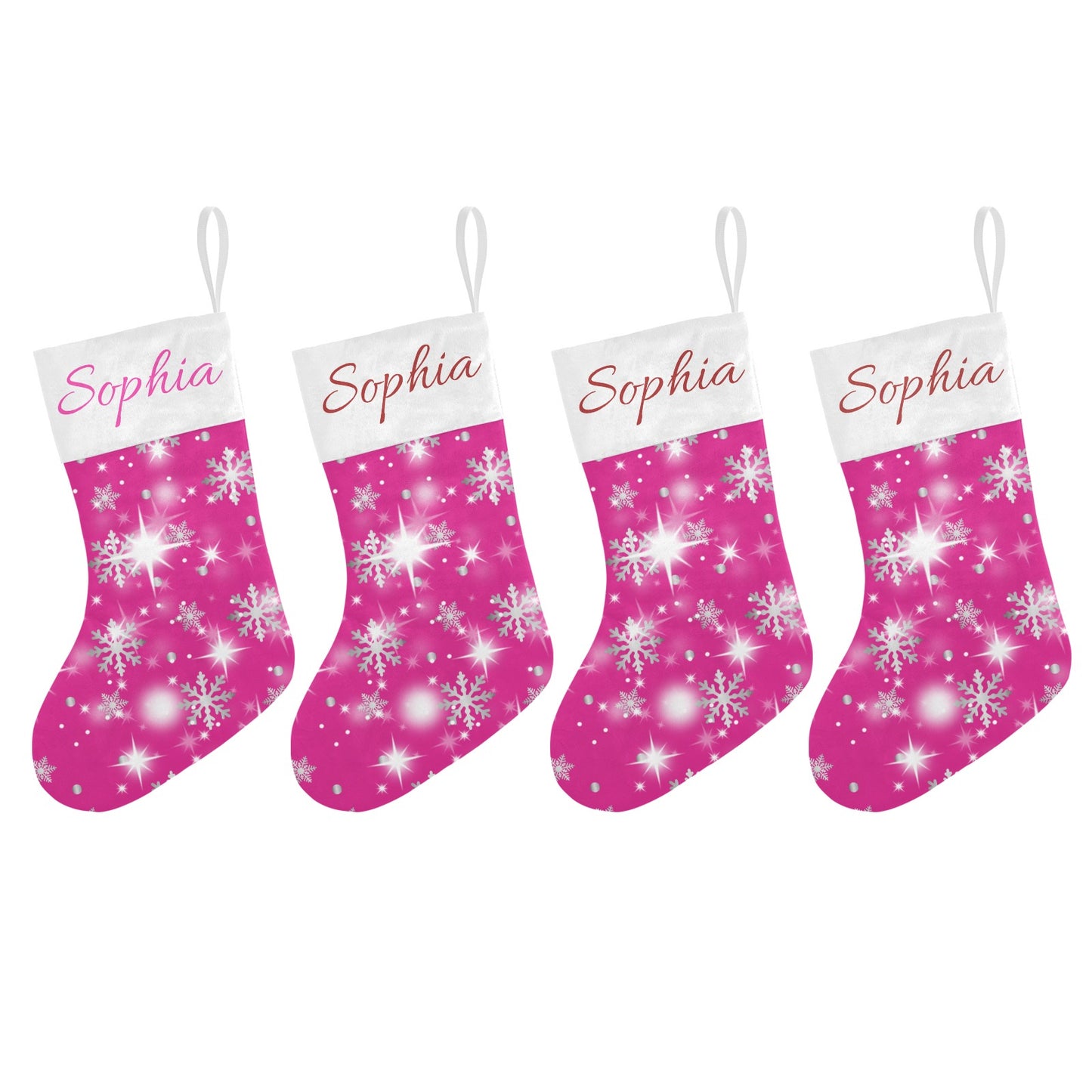Snow flake pink Christmas Stocking Custom Name Santa Socks Gift