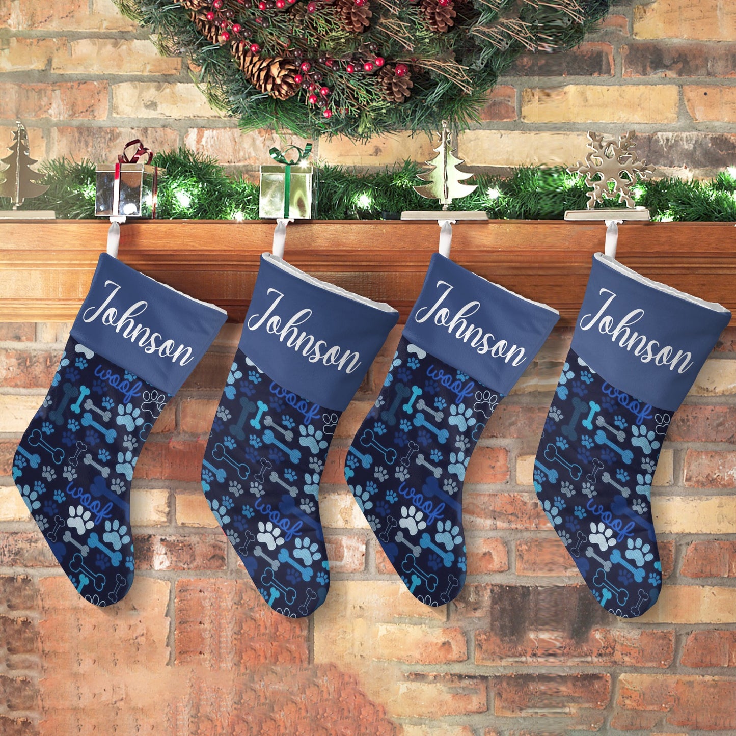 Dog Paw Navy Christmas Stocking Custom Name Christmas Socks Gift