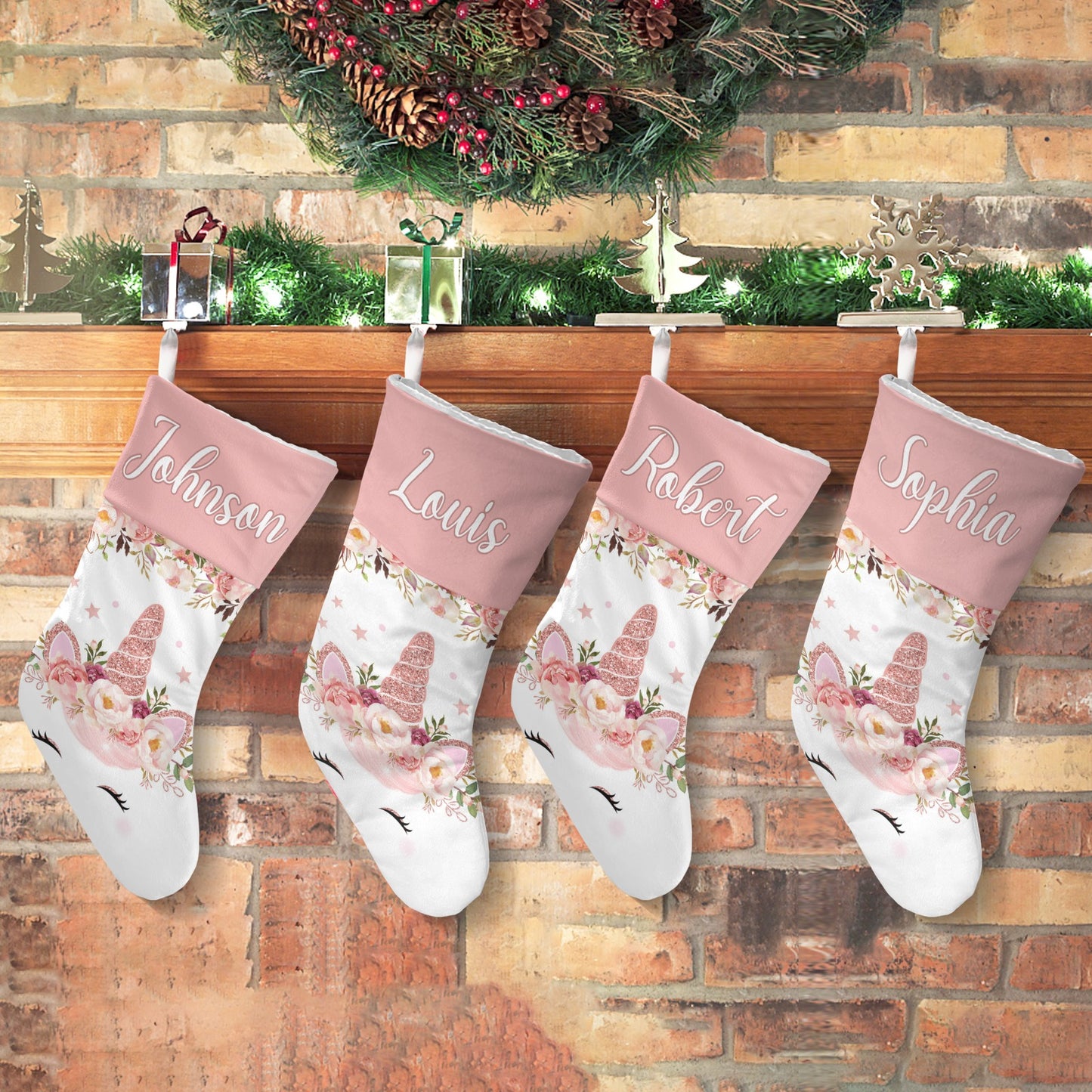 Unicorn Floral Christmas Stocking Custom Name Christmas Socks Gift