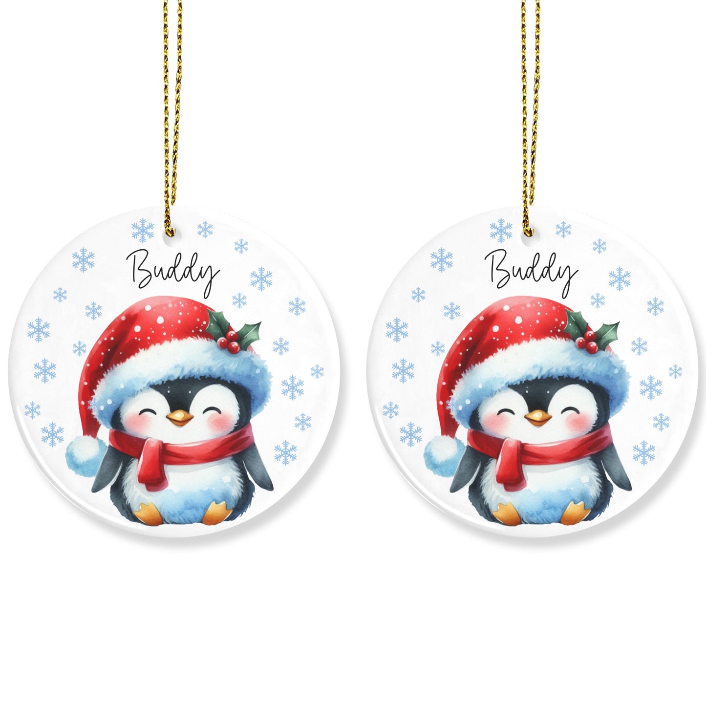 Penguin Christmas Ornaments Custom Name Santa Gift