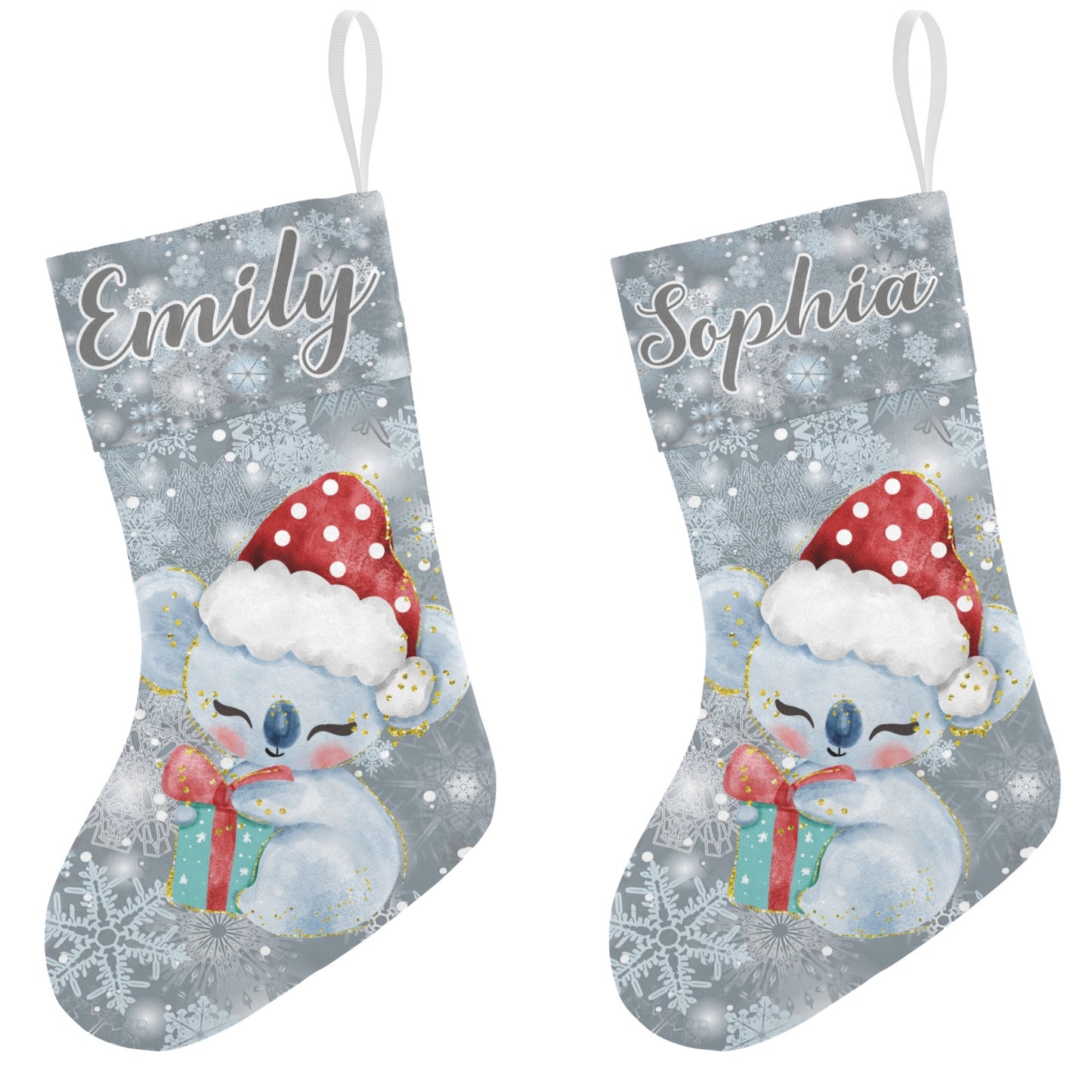 Koala Snowflake Christmas Stocking Custom Name Christmas Socks Gift