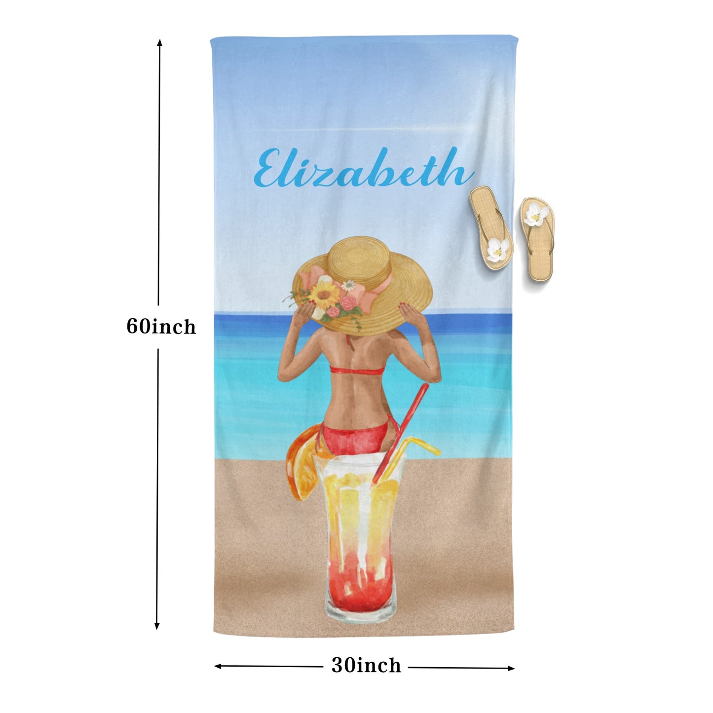 Beach Girl Beach Towel Custom Cotton/Poly Blend Pool Towel - Blue - Personalize with Your Name - Standard Size