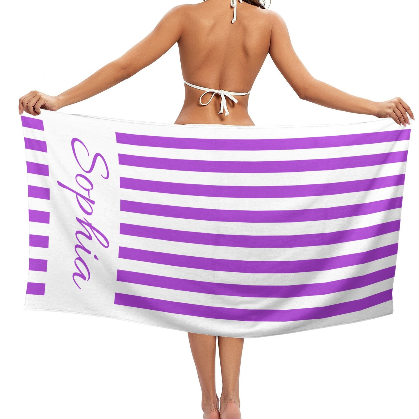 Purple Stripe Beach Towel Custom Cotton/Poly Blend Pool Towel - Blue - Personalize with Your Name - Standard Size