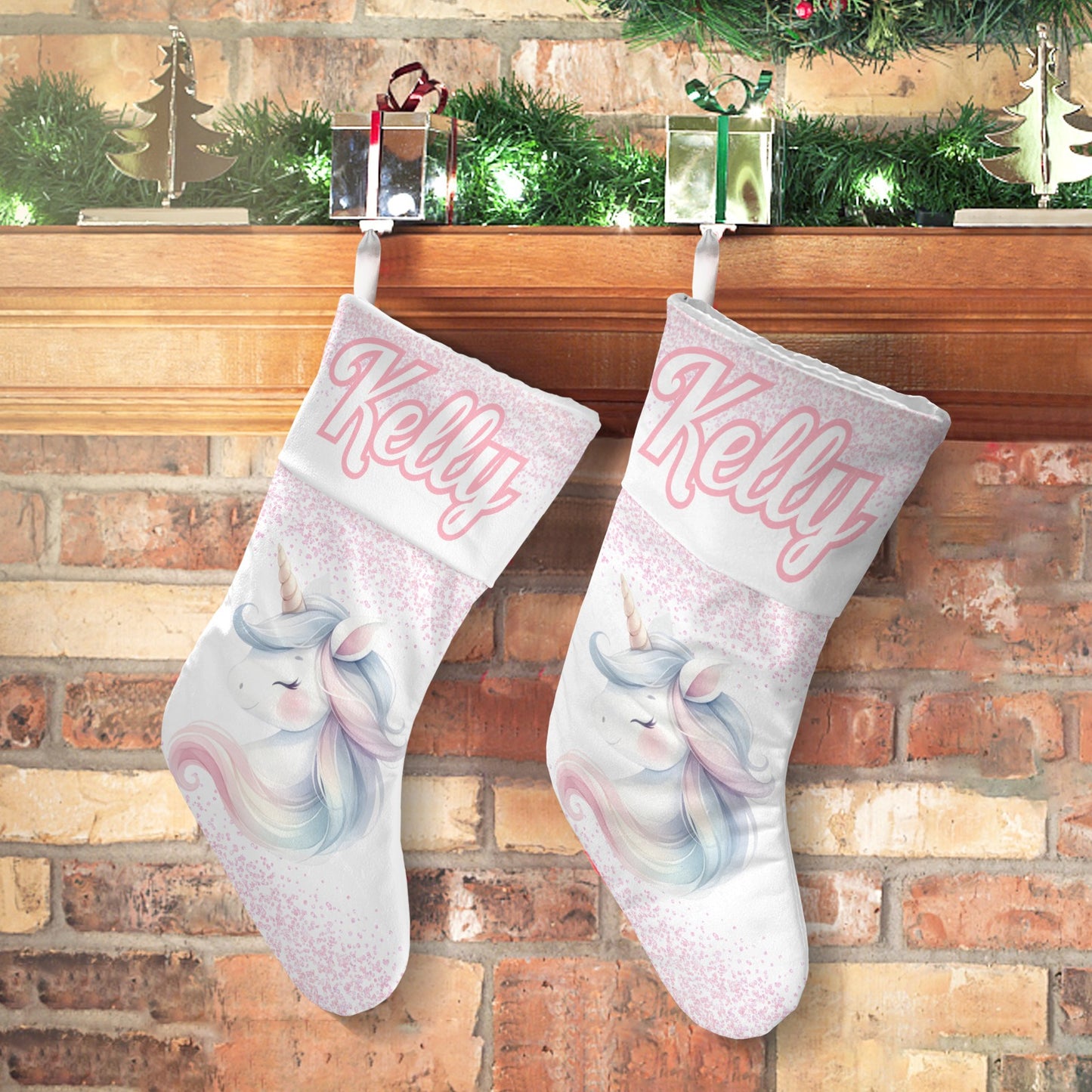 Pink Unicorn Christmas Stocking Custom Name Santa Socks Gift