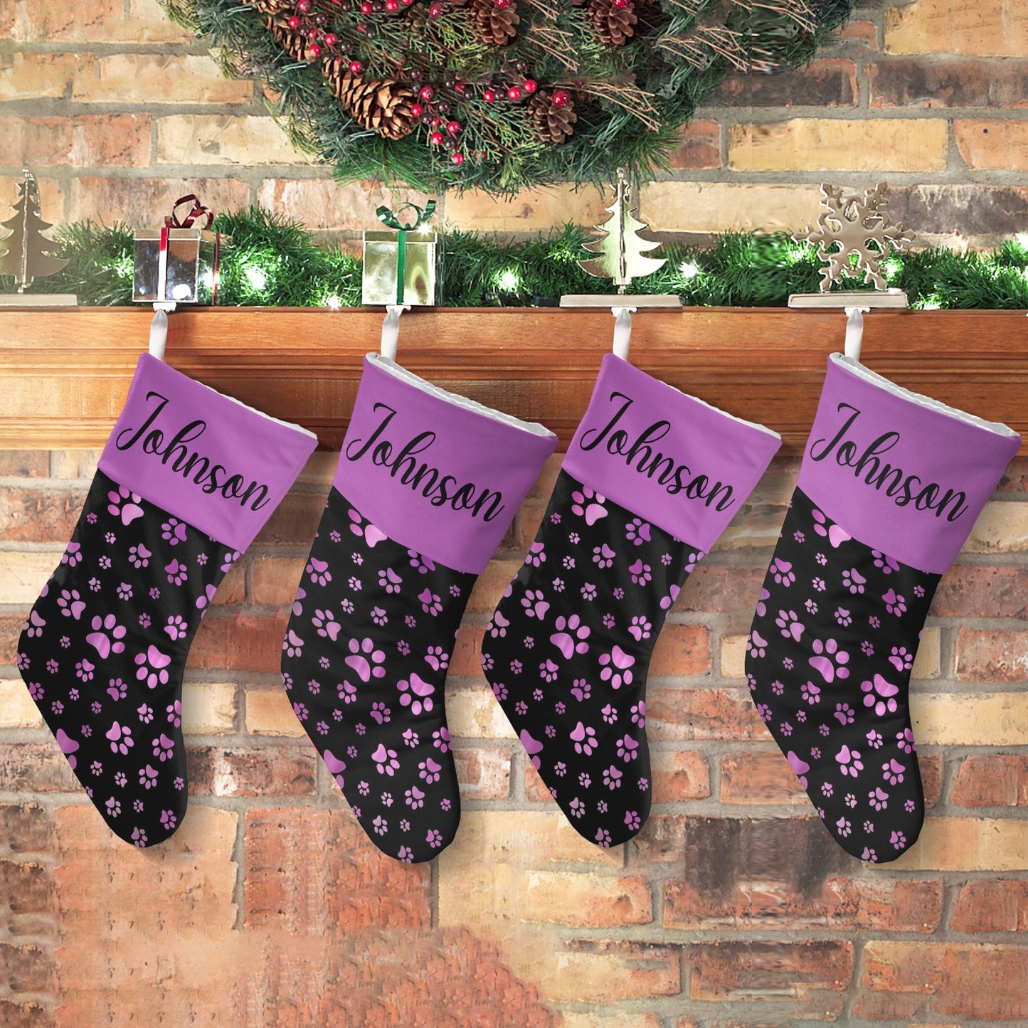 Dog Paw Christmas Stocking Custom Name Christmas Socks Gift