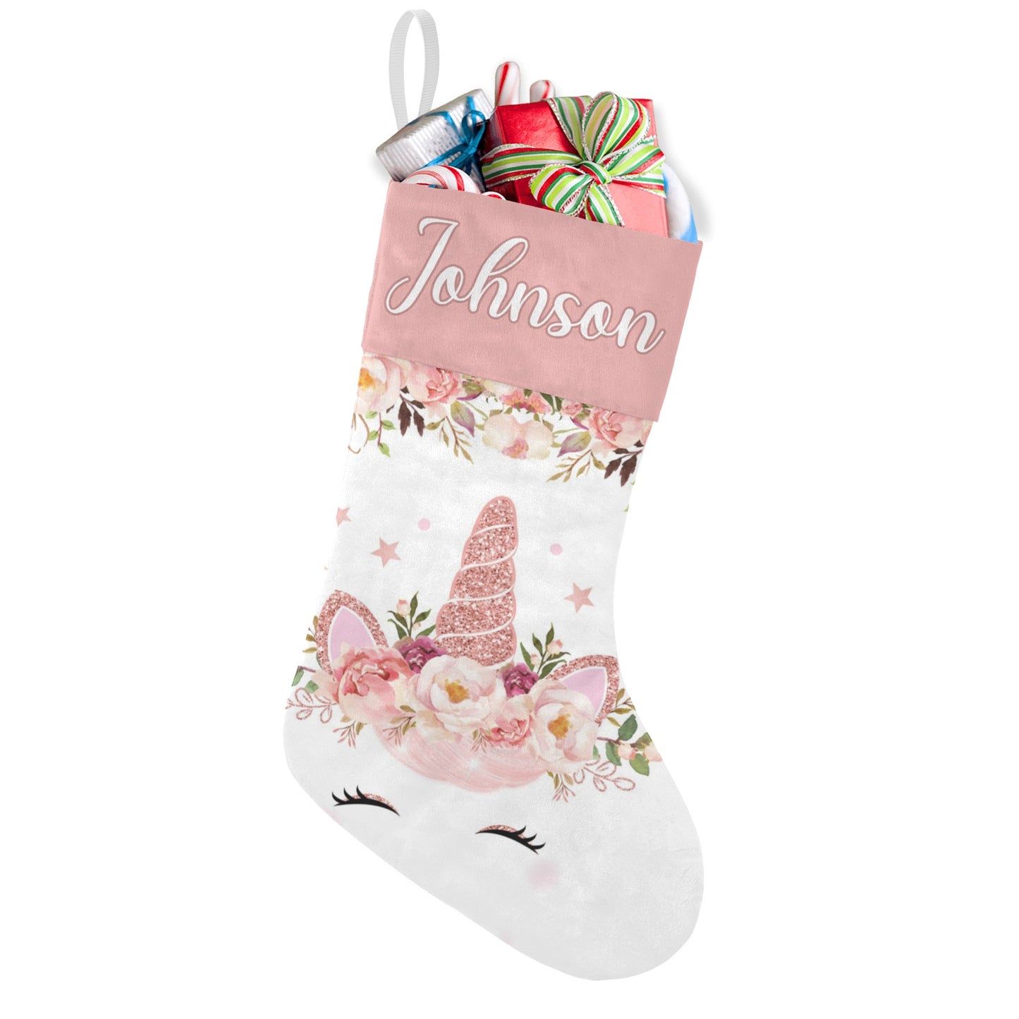 Unicorn Floral Christmas Stocking Custom Name Christmas Socks Gift