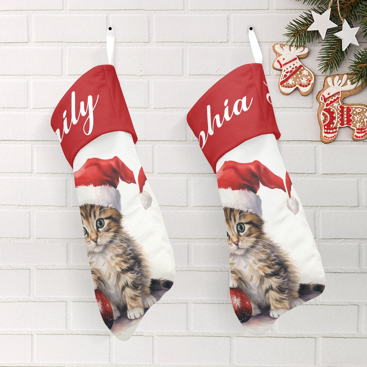 Christmas Cat Christmas Stocking Custom Name Christmas Socks Gift