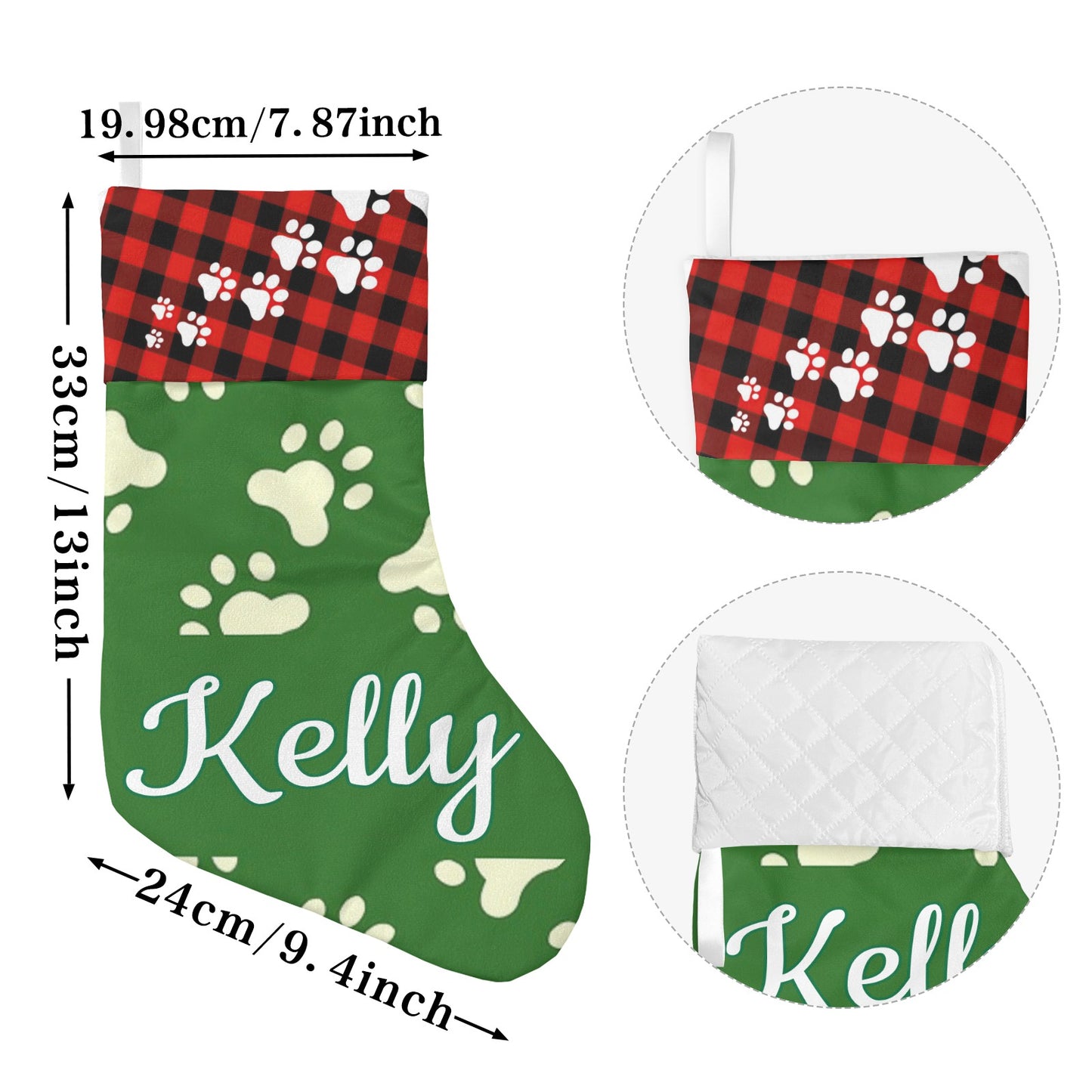 Dog Footprints Christmas Stocking Custom Name Santa Socks Gift