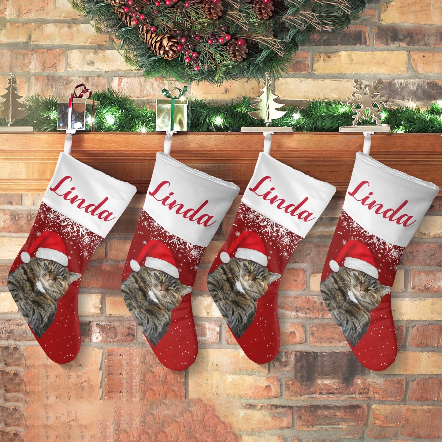 Christmas Cat Christmas Stocking Custom Name Christmas Socks Gift