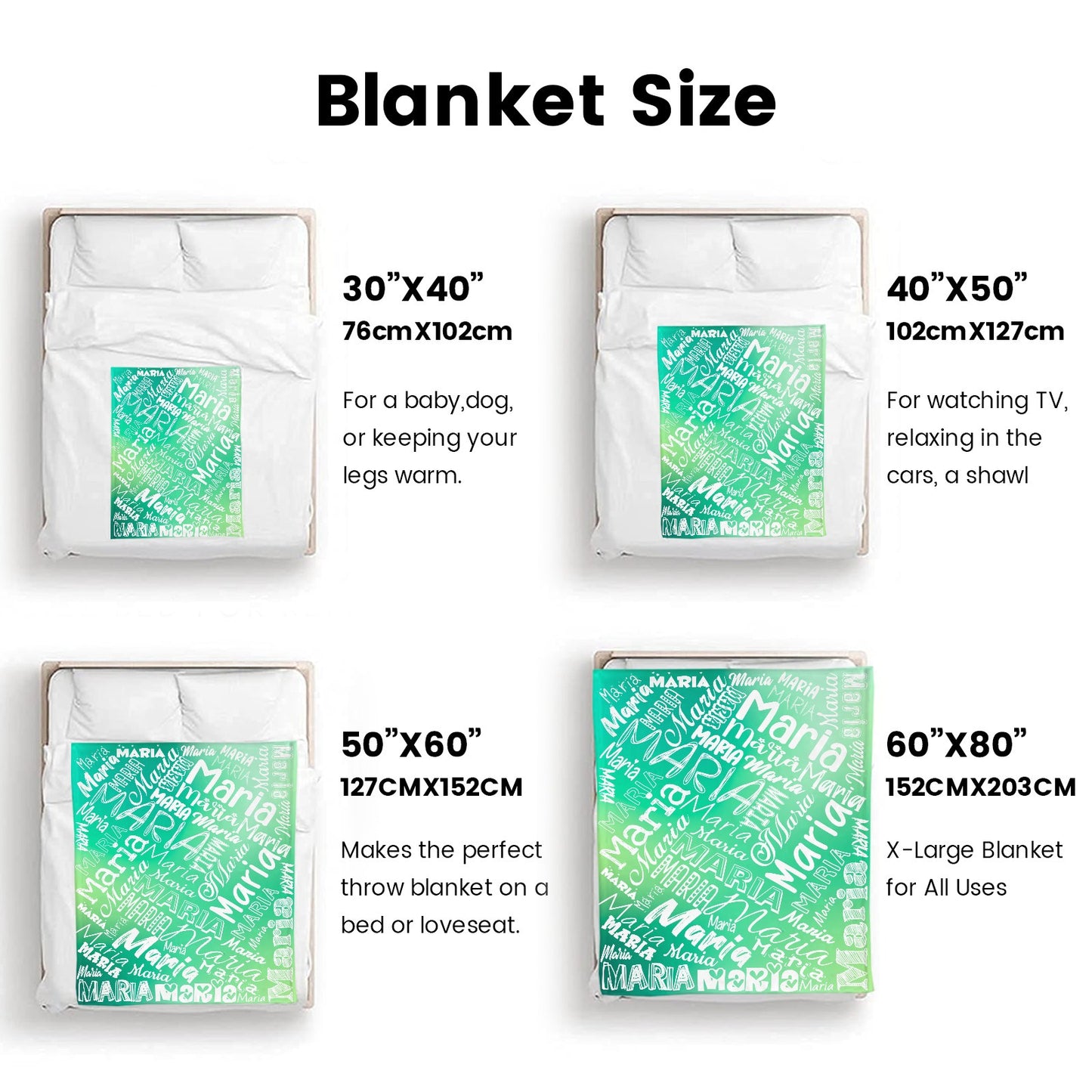 Green Flannel Blanket Name Blanket Personalized Blanket for Adult Kids Flannel Customize Throw Blanket Custom