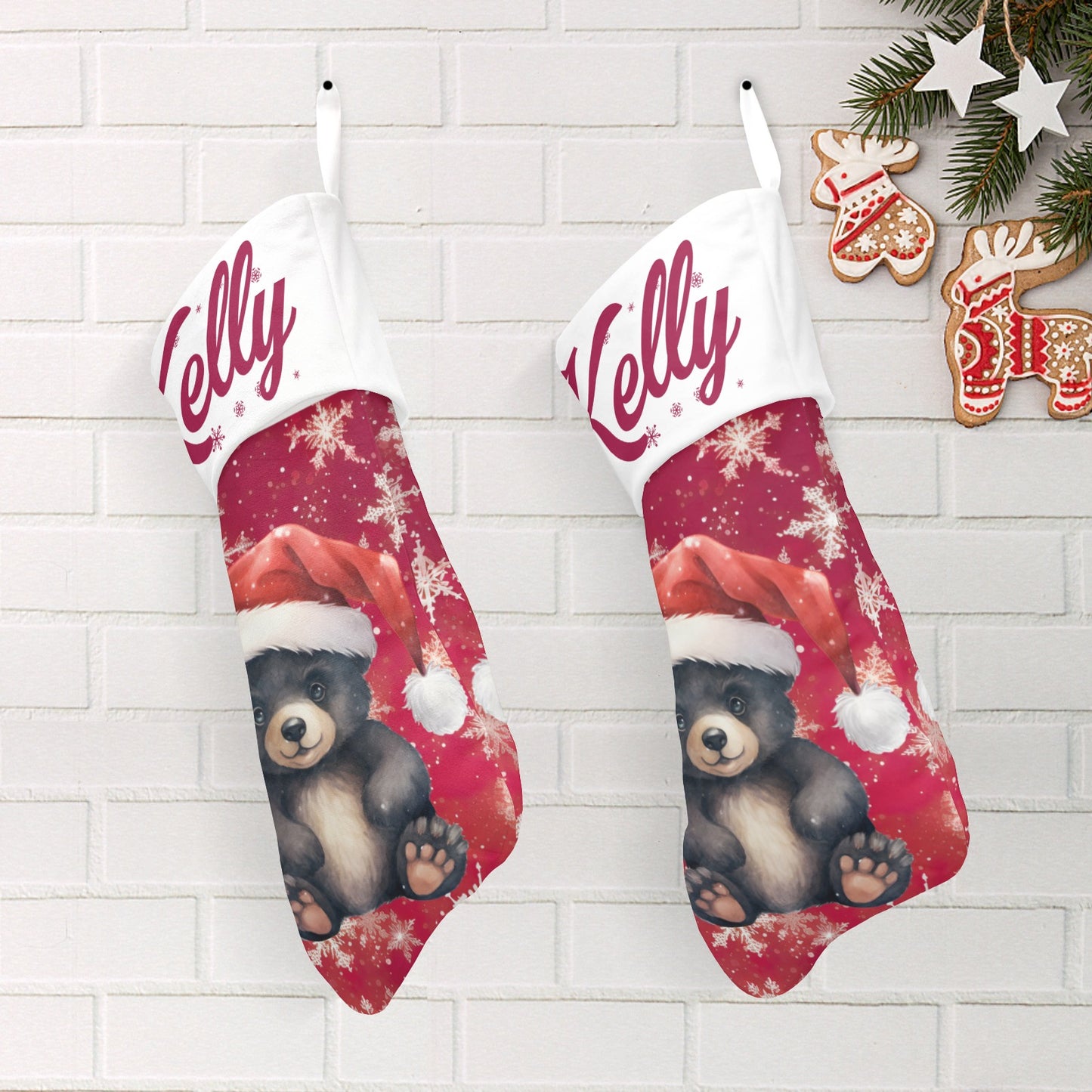 Black Bear Christmas Stocking Custom Name Santa Socks Gift