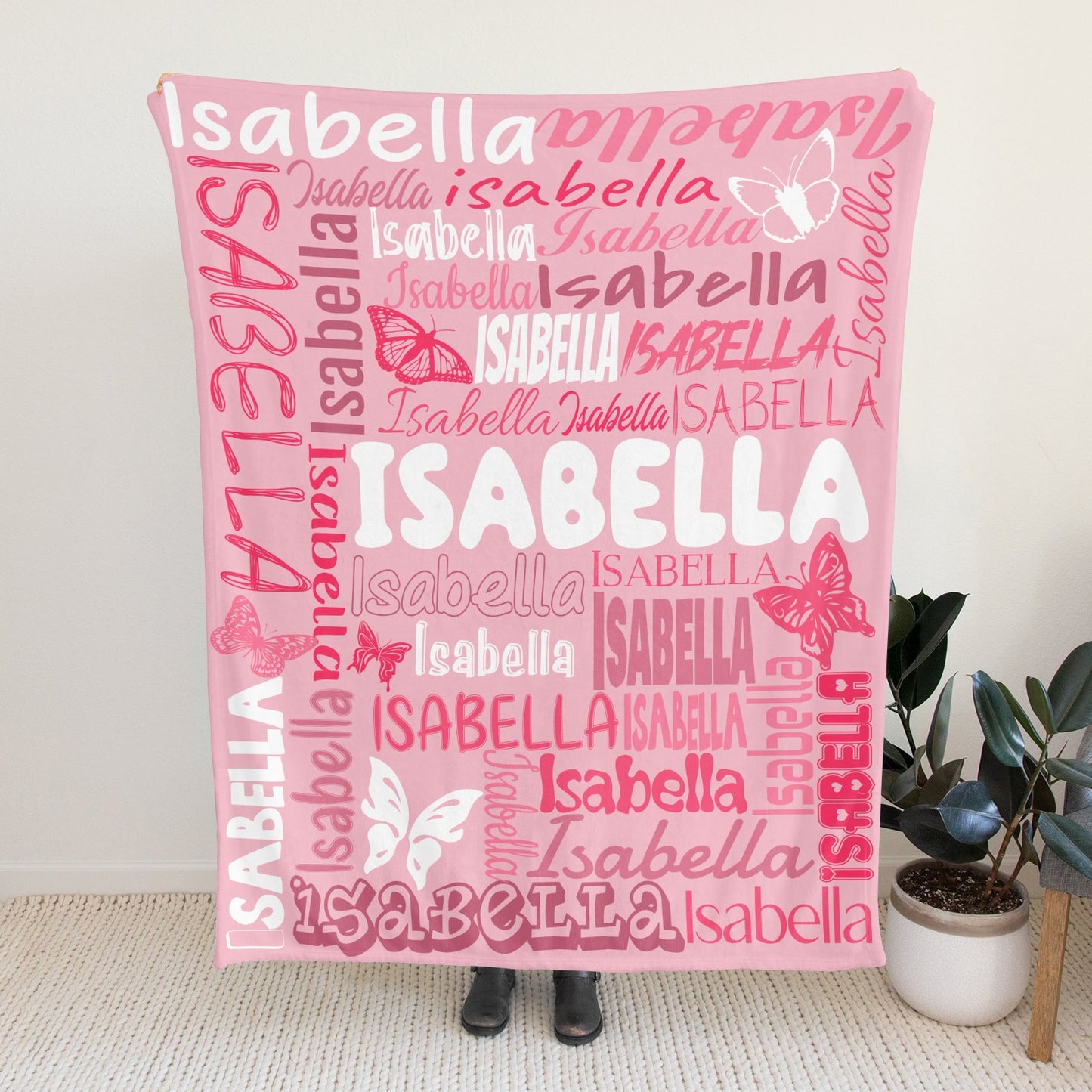 Pink Flannel Blanket Name Blanket Personalized Blanket for Adult Kids Flannel Customize Throw Blanket Custom