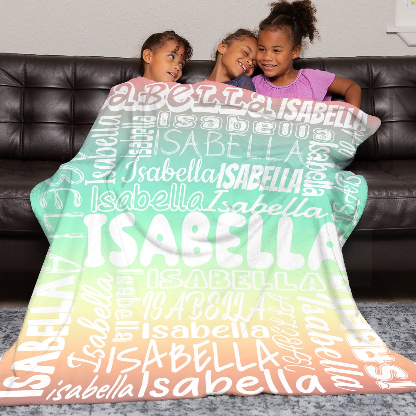 Green Gradient Flannel Blanket Name Blanket Personalized Blanket for Adult Kids Flannel Customize Throw Blanket Custom
