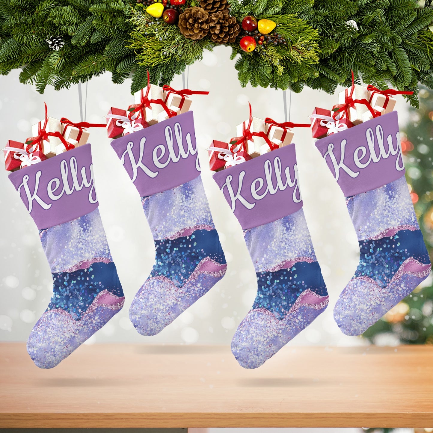 Purple Christmas Stocking Custom Name Santa Socks Gift
