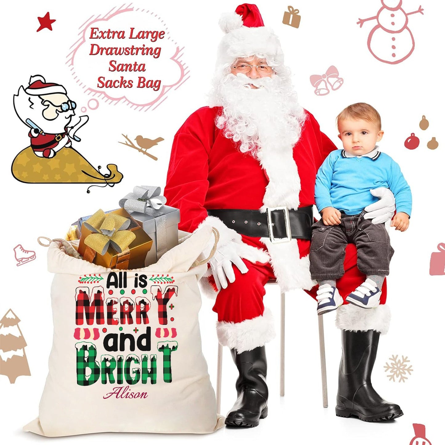 All-is-merry-and-Bright Christmas Gift Bag 2024 Christmas Best Gift for Children