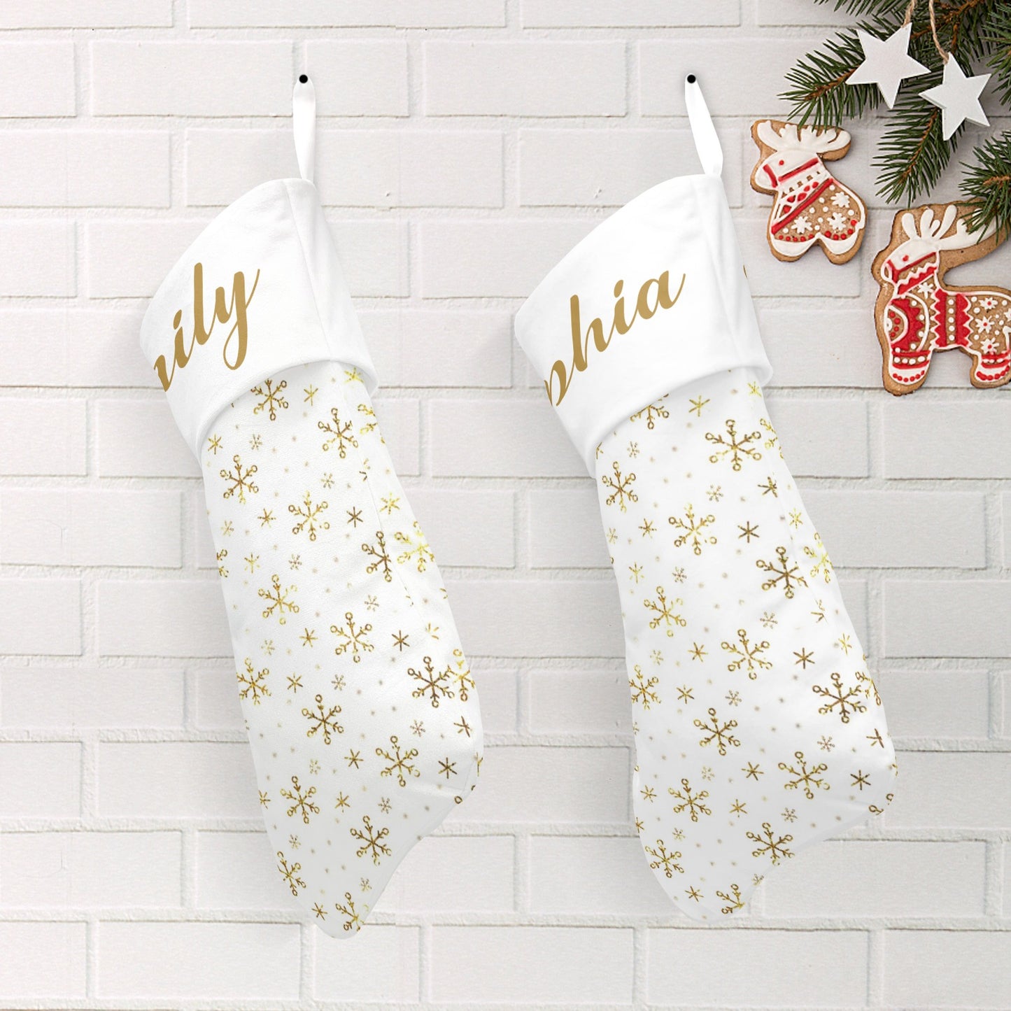 Gold Snowflakes Christmas Stocking Custom Name Christmas Socks Gift