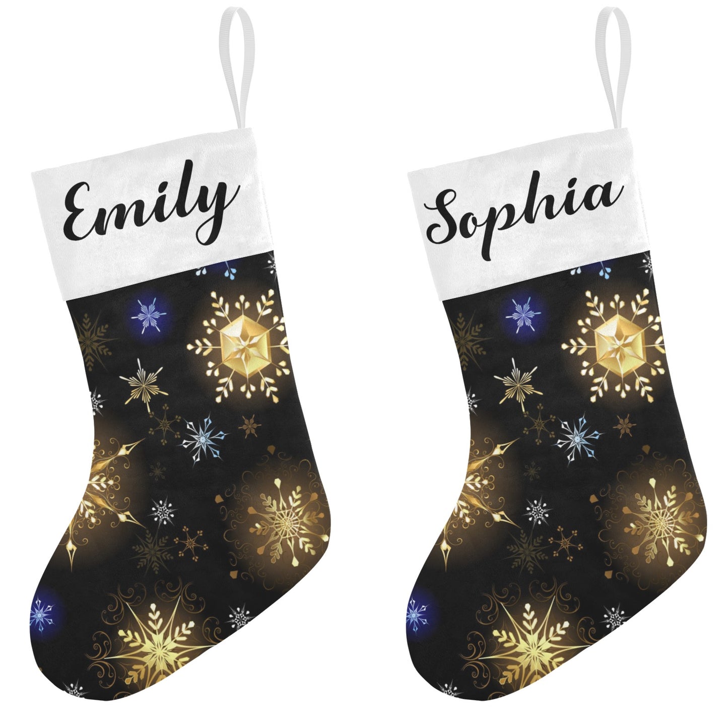 Snowflakes Black Christmas Stocking Custom Name Christmas Socks Gift