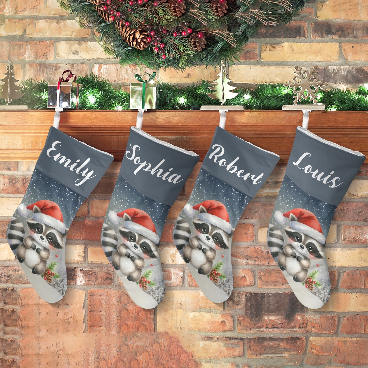 Raccoon Christmas Stocking Custom Name Christmas Socks Gift