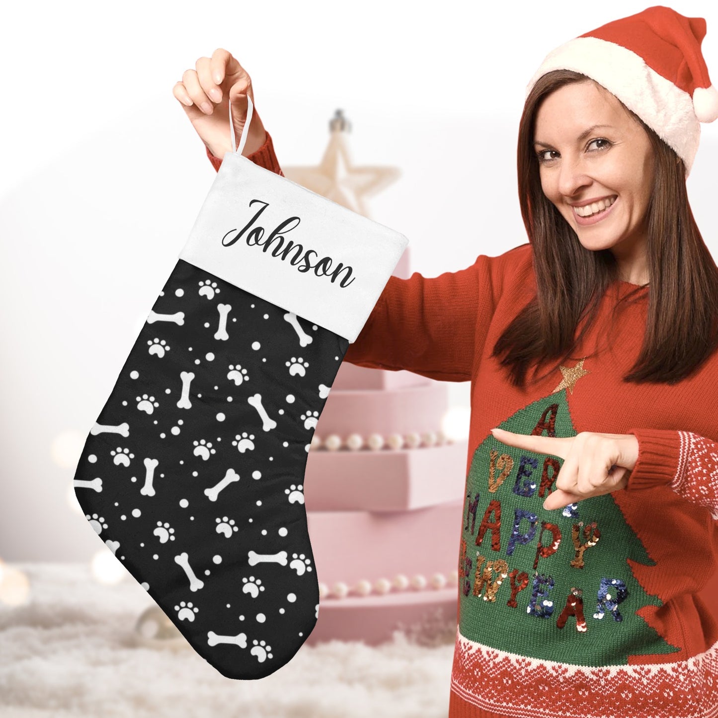 Dog Paw bones Christmas Stocking Custom Name Christmas Socks Gift