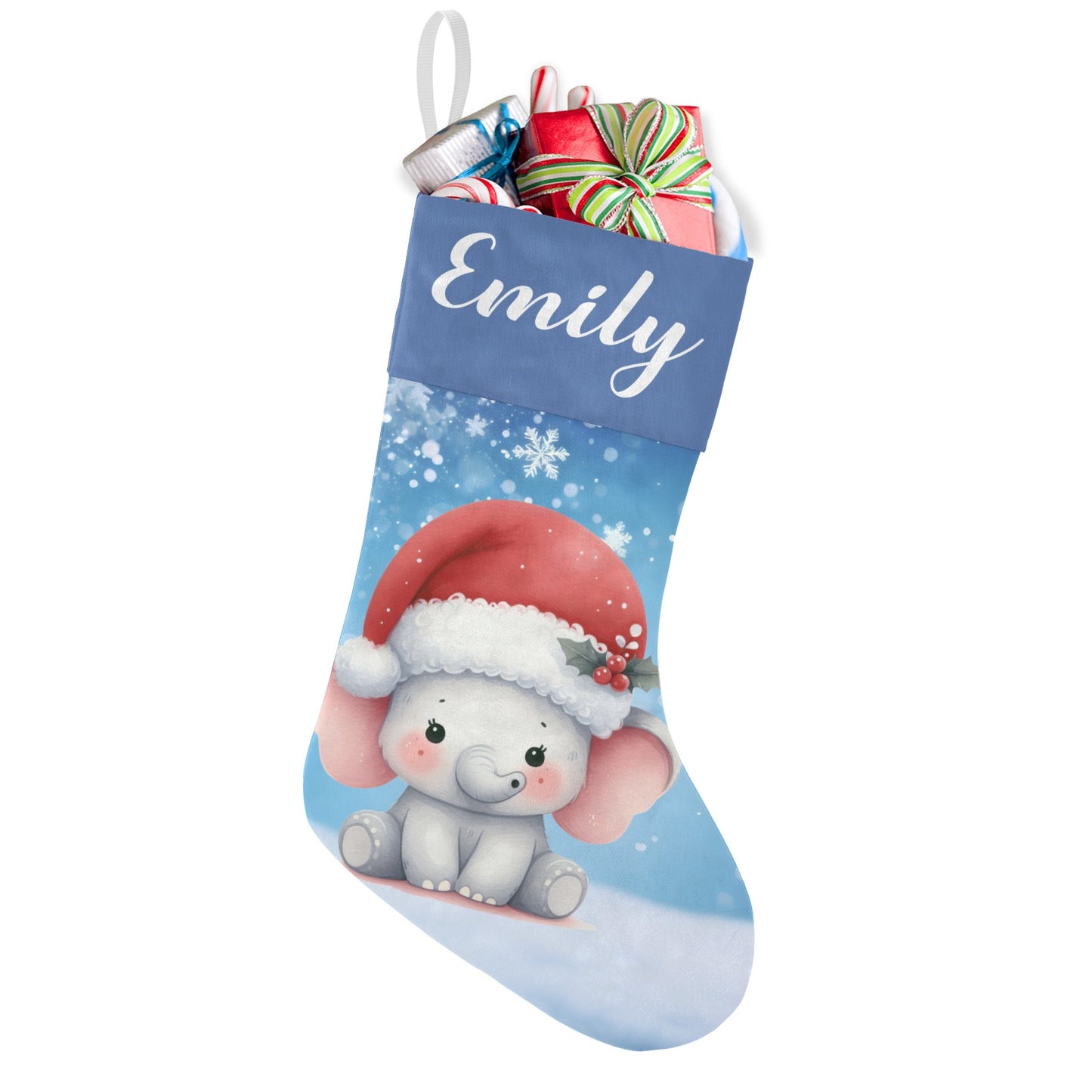 Cute Elephant Christmas Stocking Custom Name Christmas Socks Gift