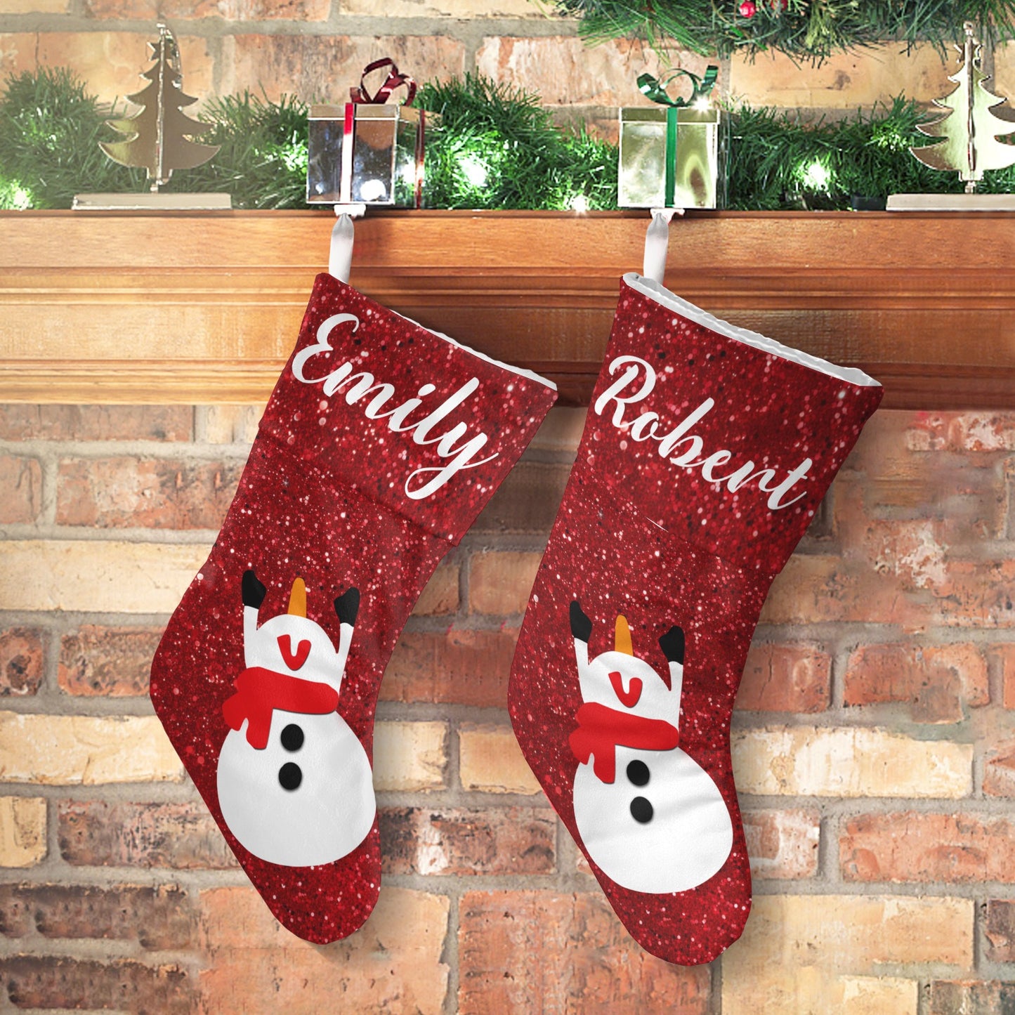 Red Glitter Snowman Christmas Stocking Custom Name Christmas Socks Gift