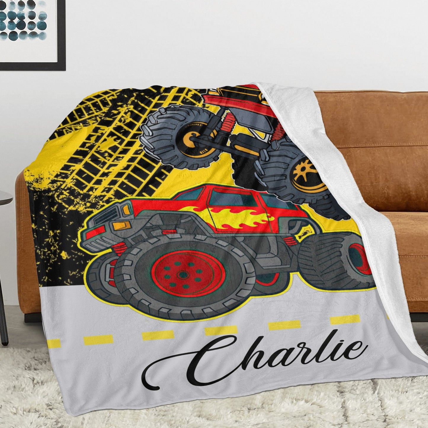 Truck Tractor Red Flannel Blanket Custom Name Blanket Gift for Men Women
