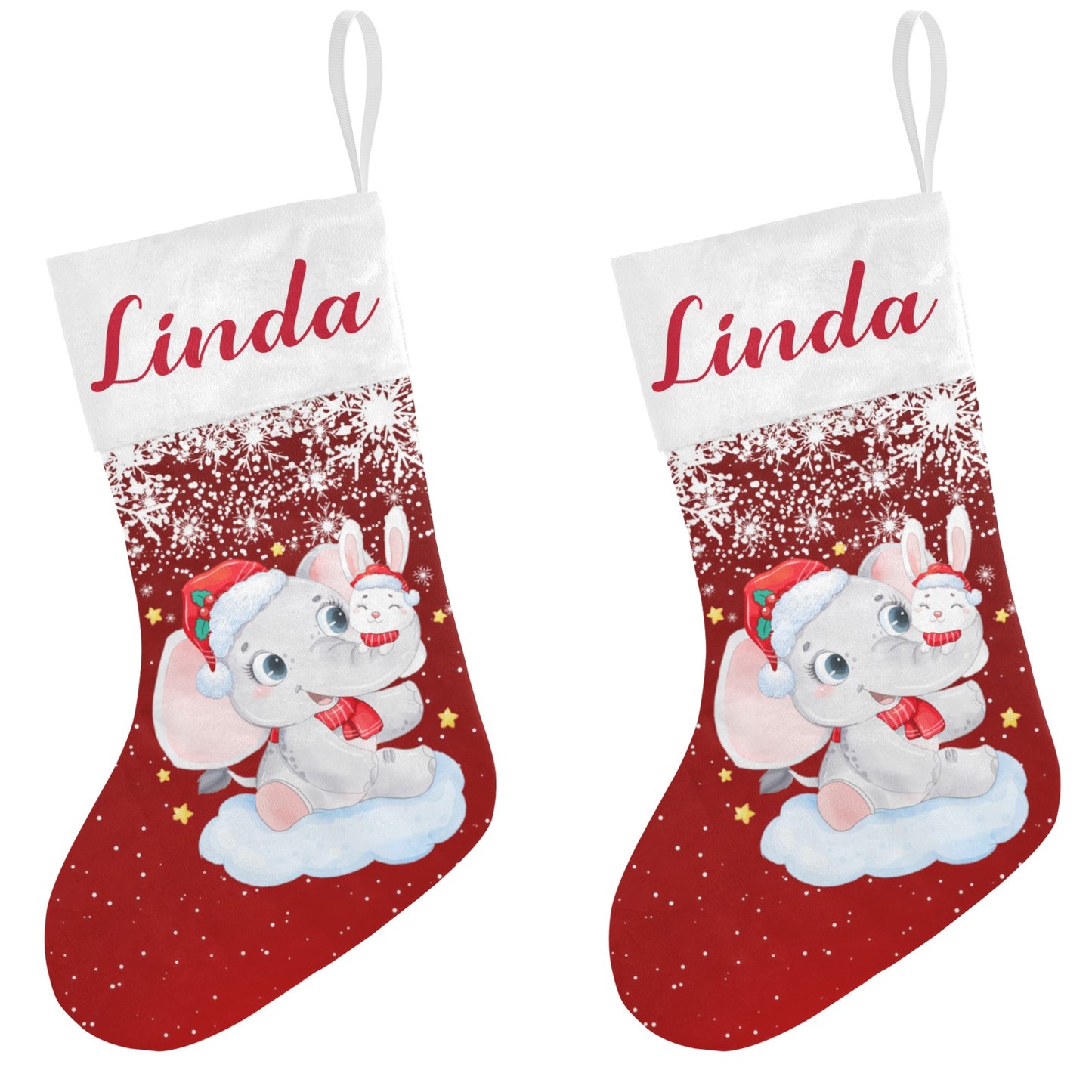 Red Christmas Elephant Christmas Stocking Custom Name Christmas Socks Gift