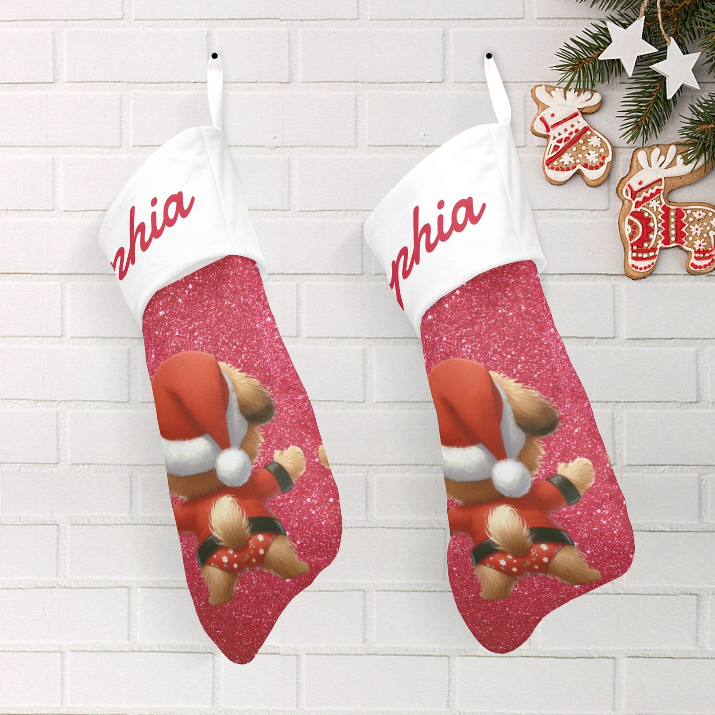 Dog Red Christmas Stocking Custom Name Santa Socks Gift