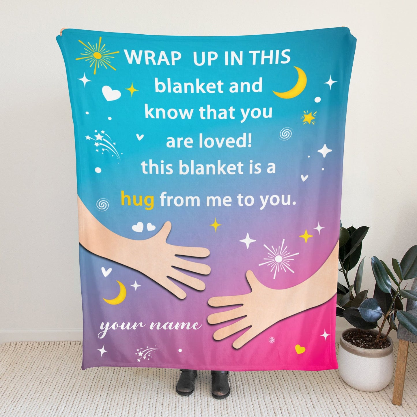 Blue Pink Flannel Blanket Custom Name Blanket Gift for Men Women
