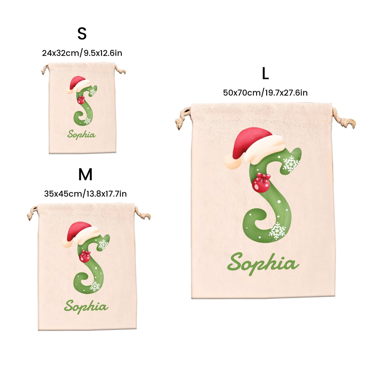 alphabet green Christmas Gift Bag Personalized Christmas Wrapping Gift Bags