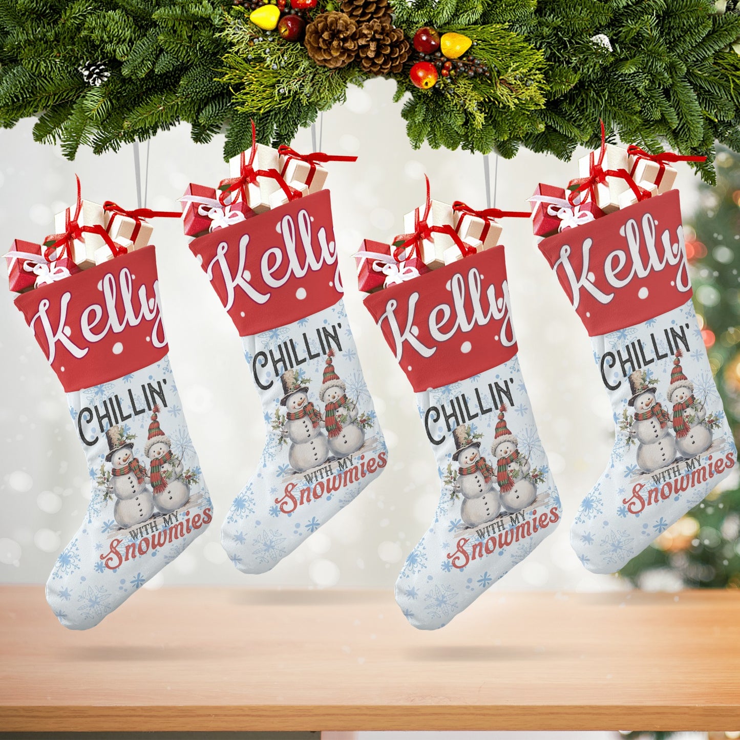 Snowman Snowflake Christmas Stocking Custom Name Santa Socks Gift