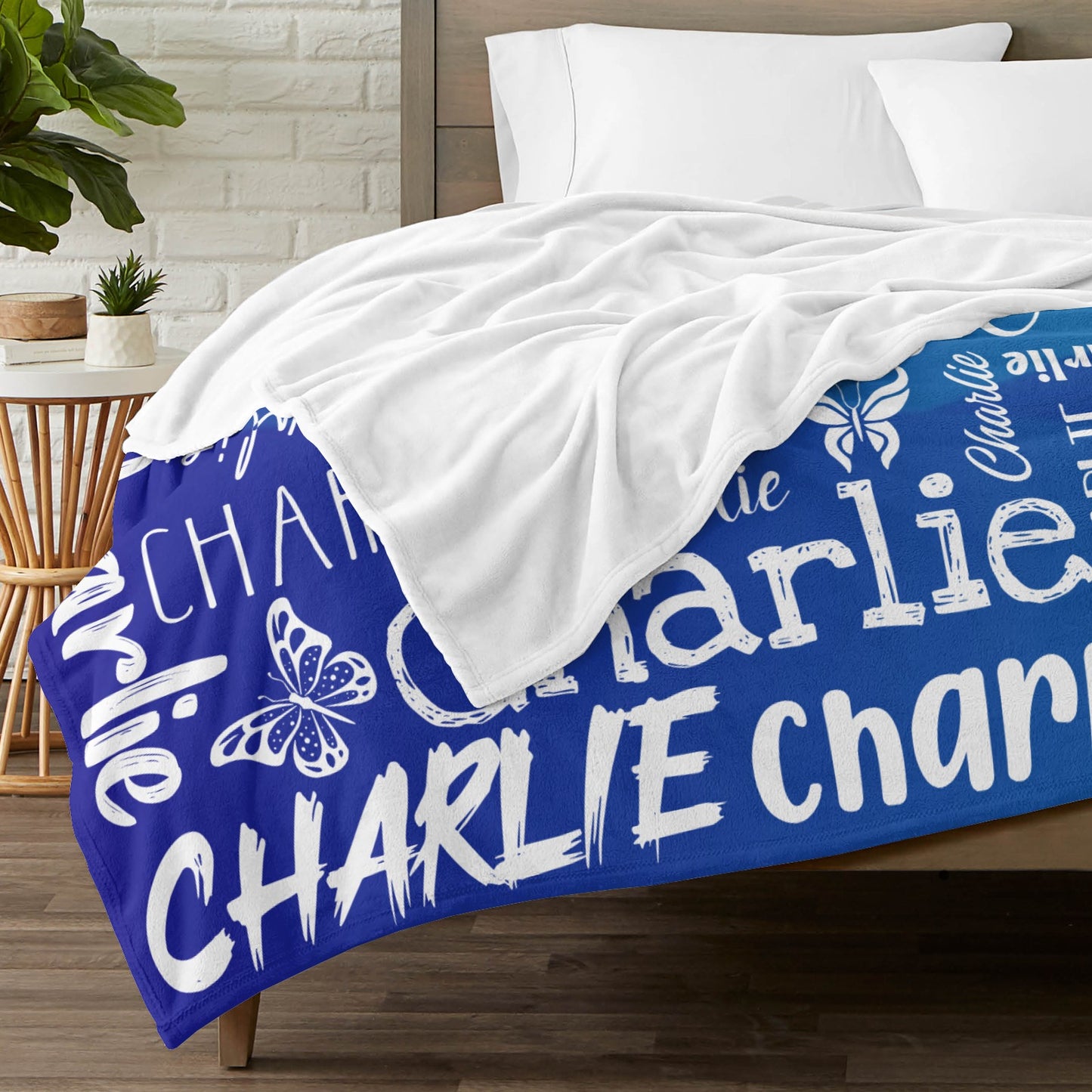 Navy Blue Flannel Blanket Custom Name Blanket Gift for Men Women