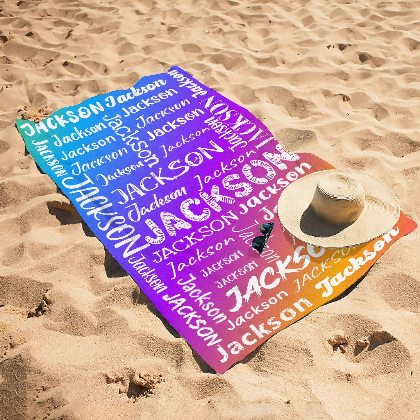 Colorful Beach Towel Custom Cotton/Poly Blend Pool Towel - Blue - Personalize with Your Name - Standard Size