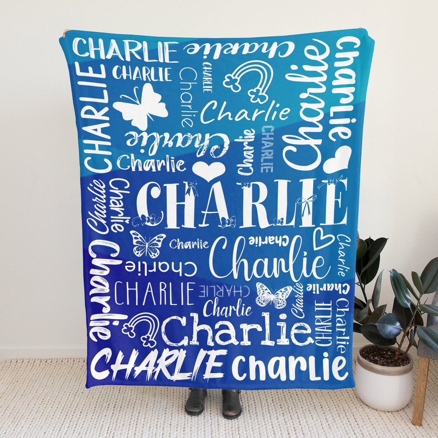 Navy Blue Flannel Blanket Custom Name Blanket Gift for Men Women