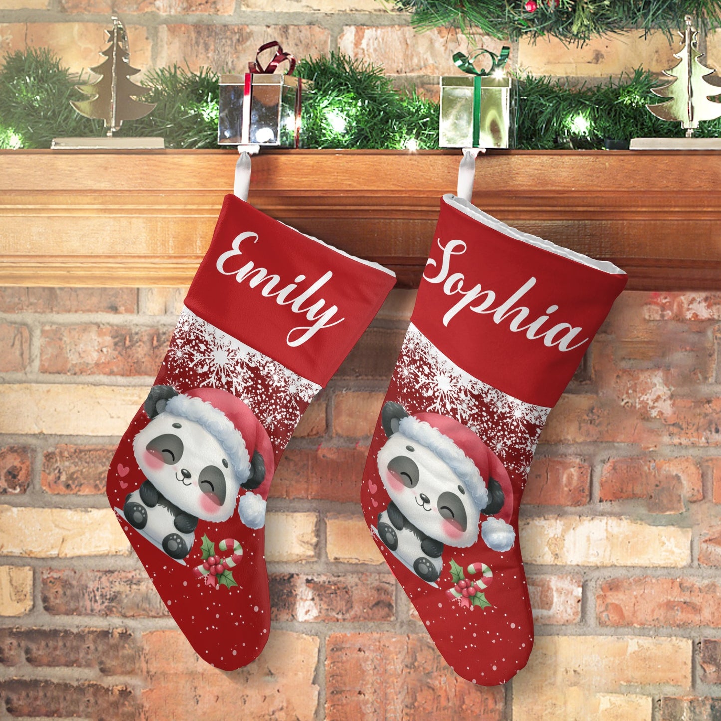 Panda Christmas Stocking Custom Name Christmas Socks Gift